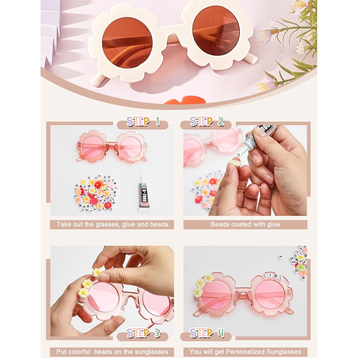 Dunzy Gafas de Sol Redondas de Flores DIY 14 Pcs para Niñas