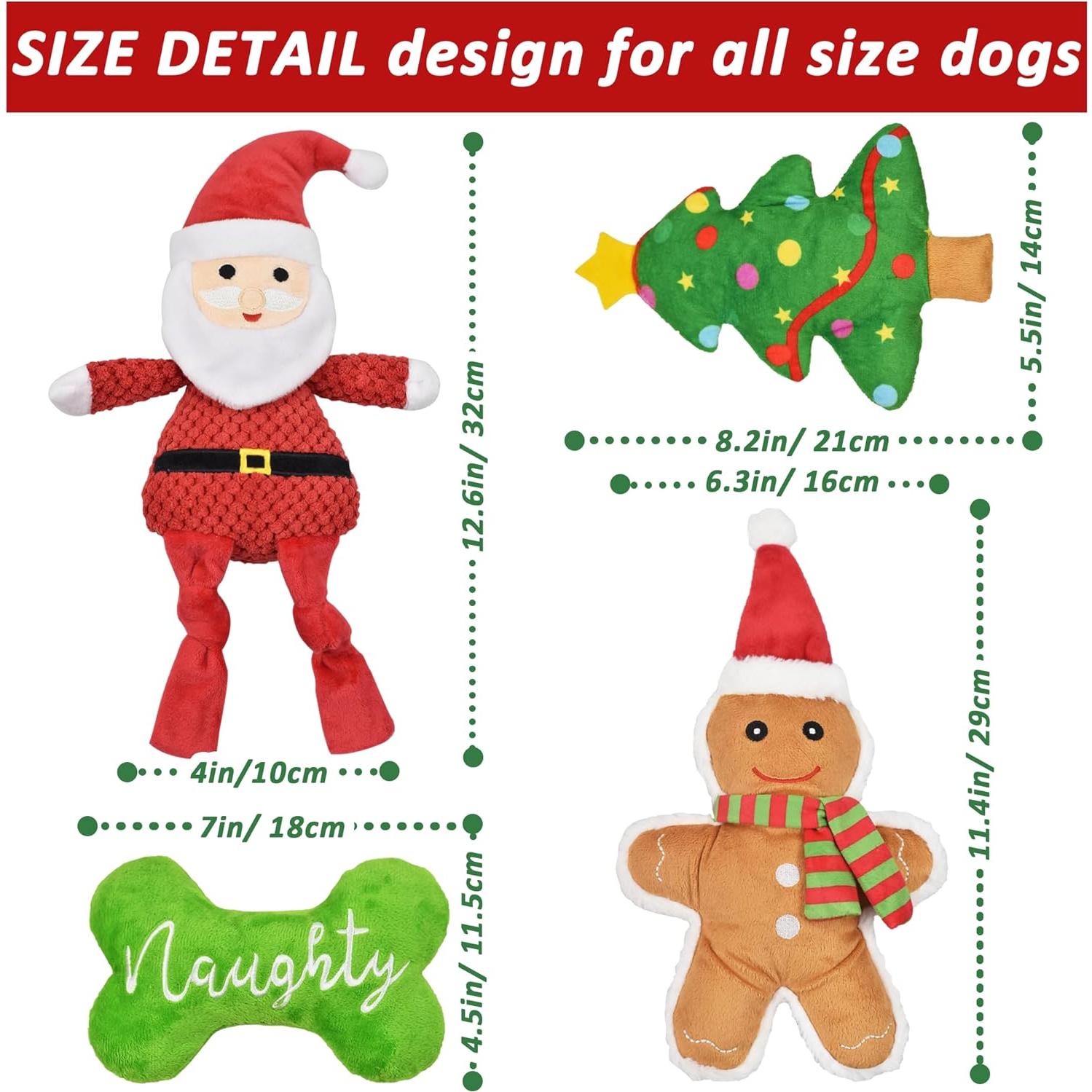 Juguetes para Perros de Navidad Lechong - Paquete de 4 Peluches