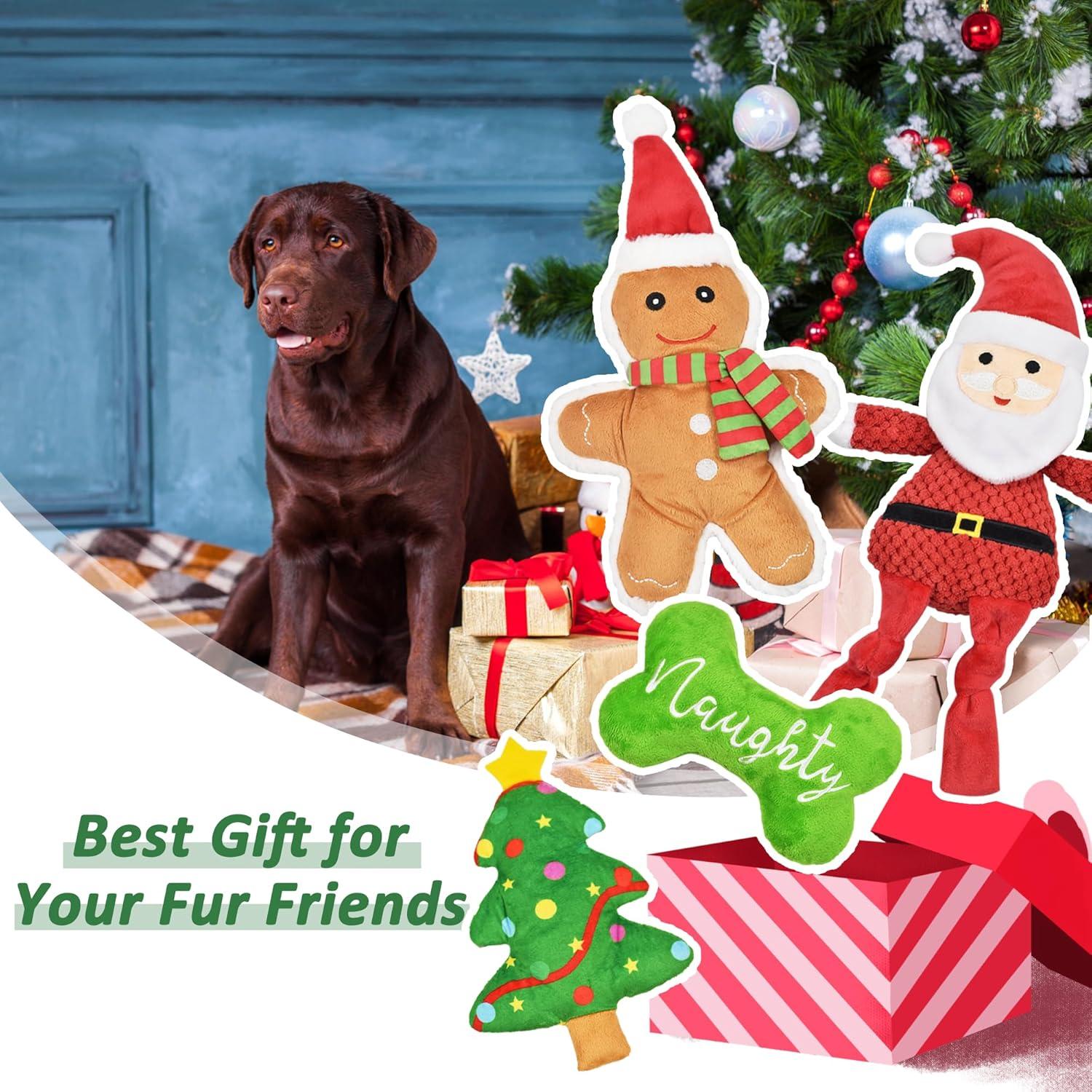 Juguetes para Perros de Navidad Lechong - Paquete de 4 Peluches