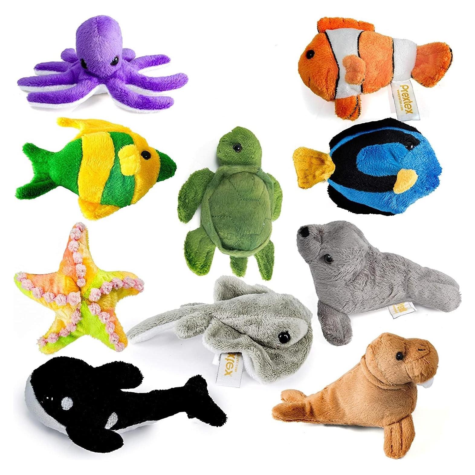 Conjunto de 10 Animales Marinos de Peluche Prextex - 10 a 12.7 cm