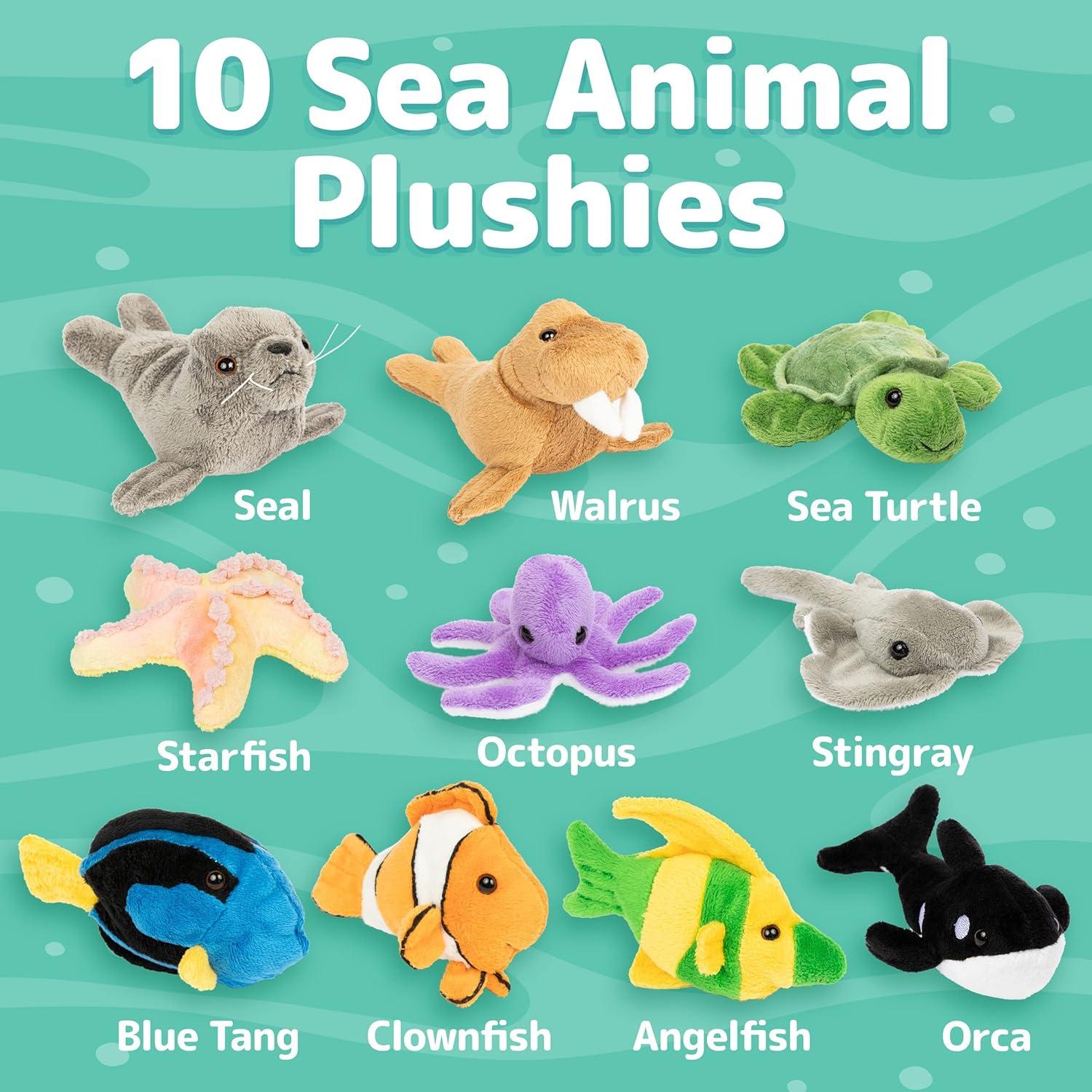 Conjunto de 10 Animales Marinos de Peluche Prextex - 10 a 12.7 cm