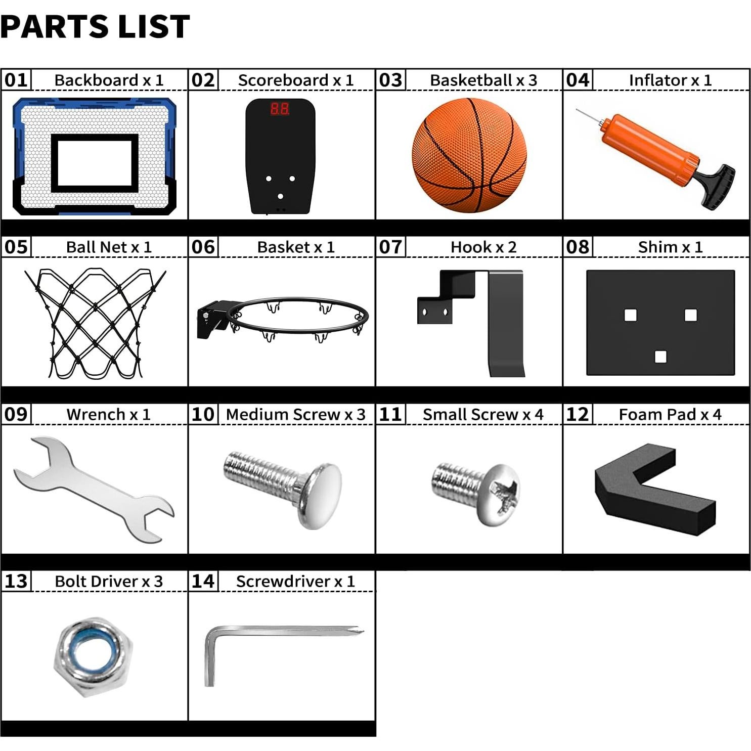 Aro de Baloncesto Interior QDRAGON Azul con Marcador y 3 Pelotas