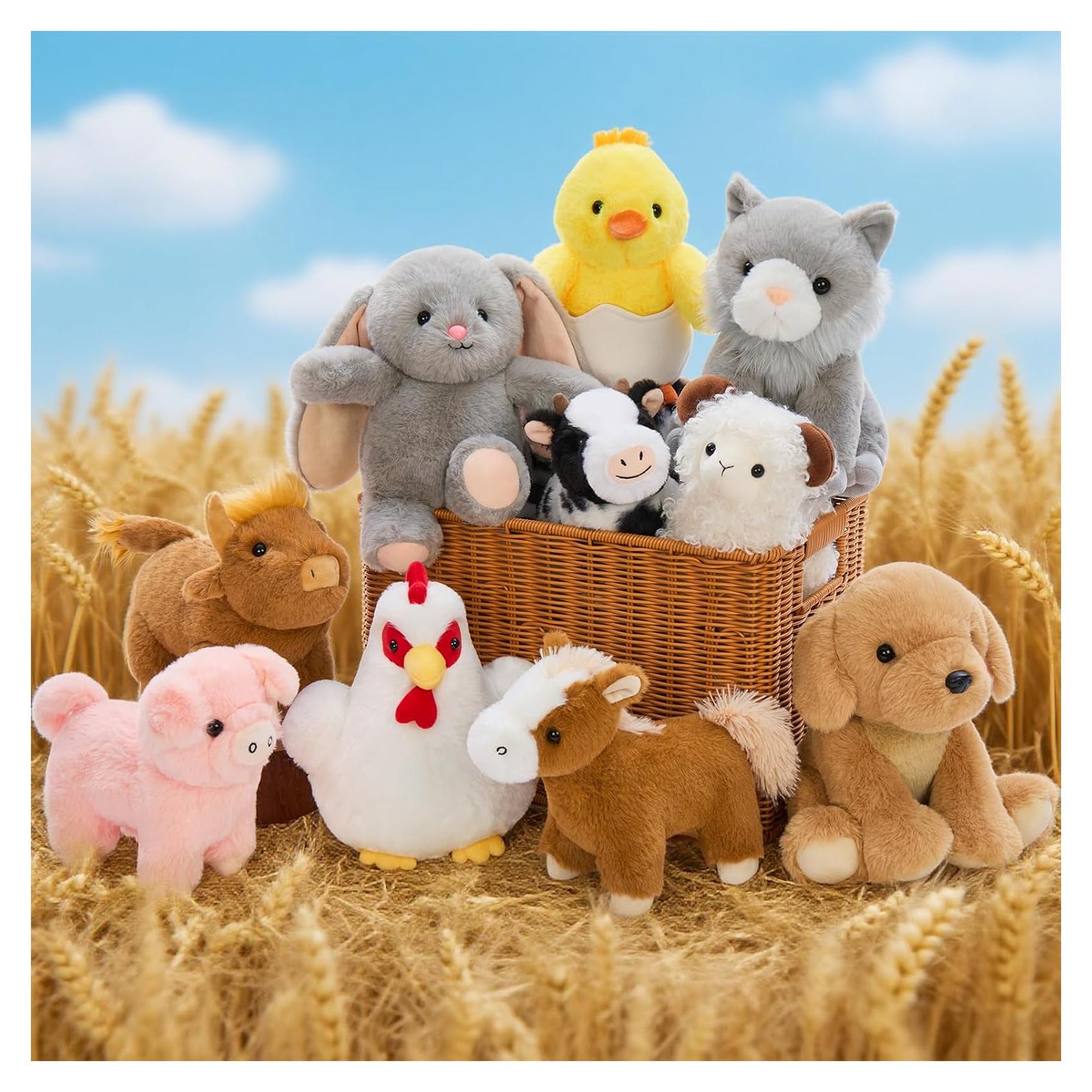 MaoGoLan 10 Animales de Granja de Peluche para Niños 25.4 cm