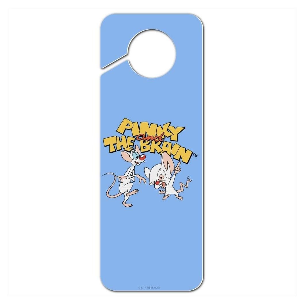 Cartel de Plástico para Perilla de Puerta Pinky y Cerebro - 24x8.9cm