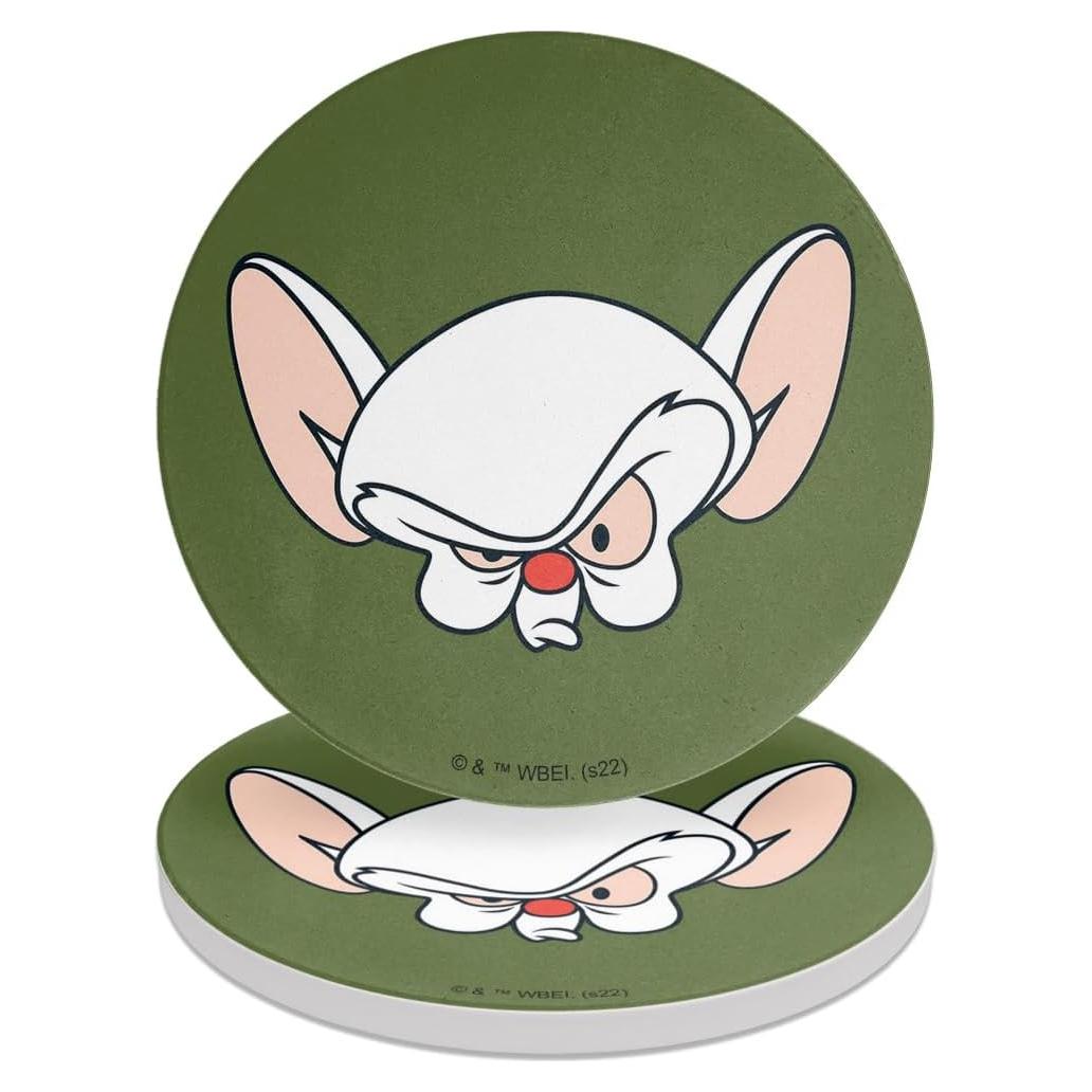 Set de 2 Posavasos Redondos Cerámica Pinky y Cerebro 9.9 cm