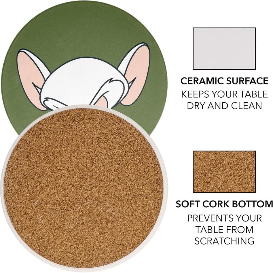 Set de 2 Posavasos Redondos Cerámica Pinky y Cerebro 9.9 cm