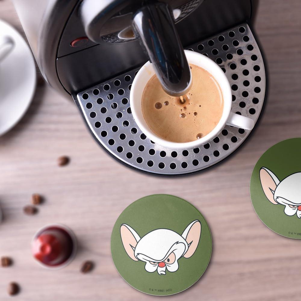 Set de 2 Posavasos Redondos Cerámica Pinky y Cerebro 9.9 cm