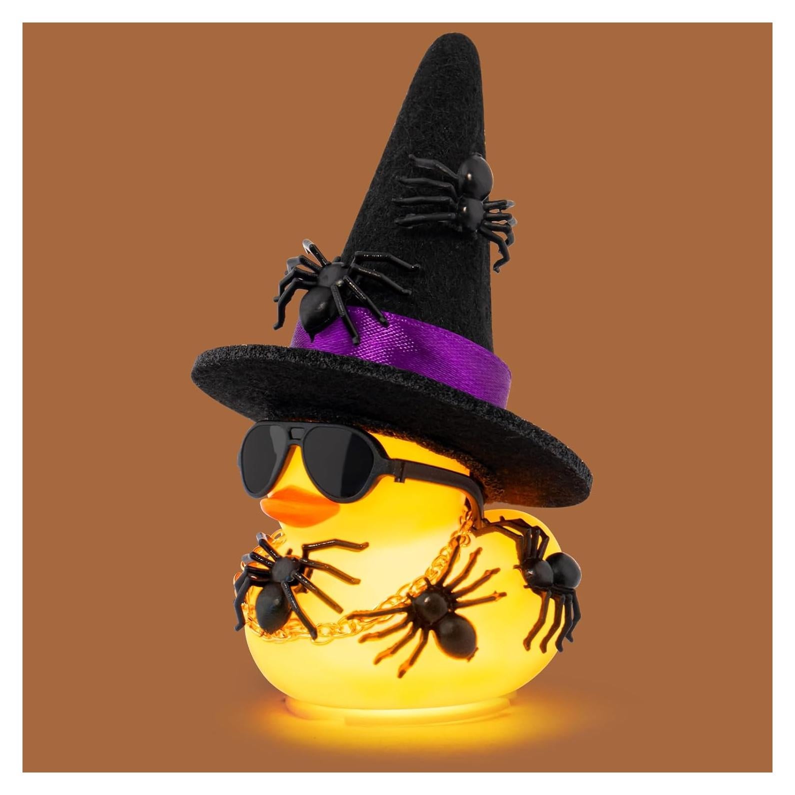 Pato de Goma Halloween Wonuu con Luz y Mini Arañas 5cm