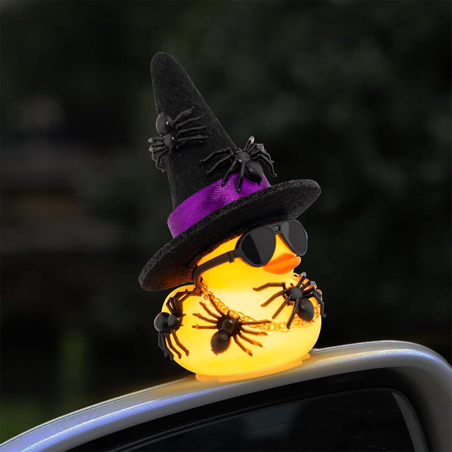 Pato de Goma Halloween Wonuu con Luz y Mini Arañas 5cm