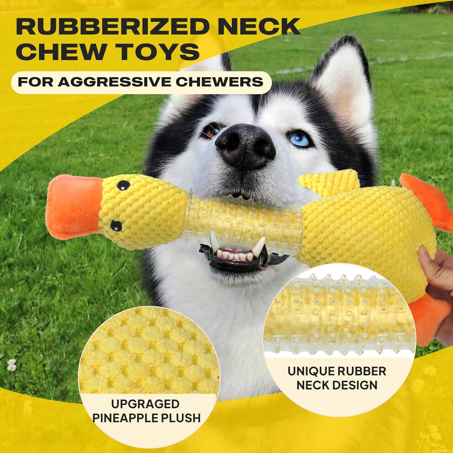 Fida Dog Chew Toys for Aggressive Chewers Rubber Neck, Squeaky Dog Toys for Large Dogs, Indestructible Dog Toy Durable Puppy Teething Toys Plush Duck Dog Toy to Keep Them Busy