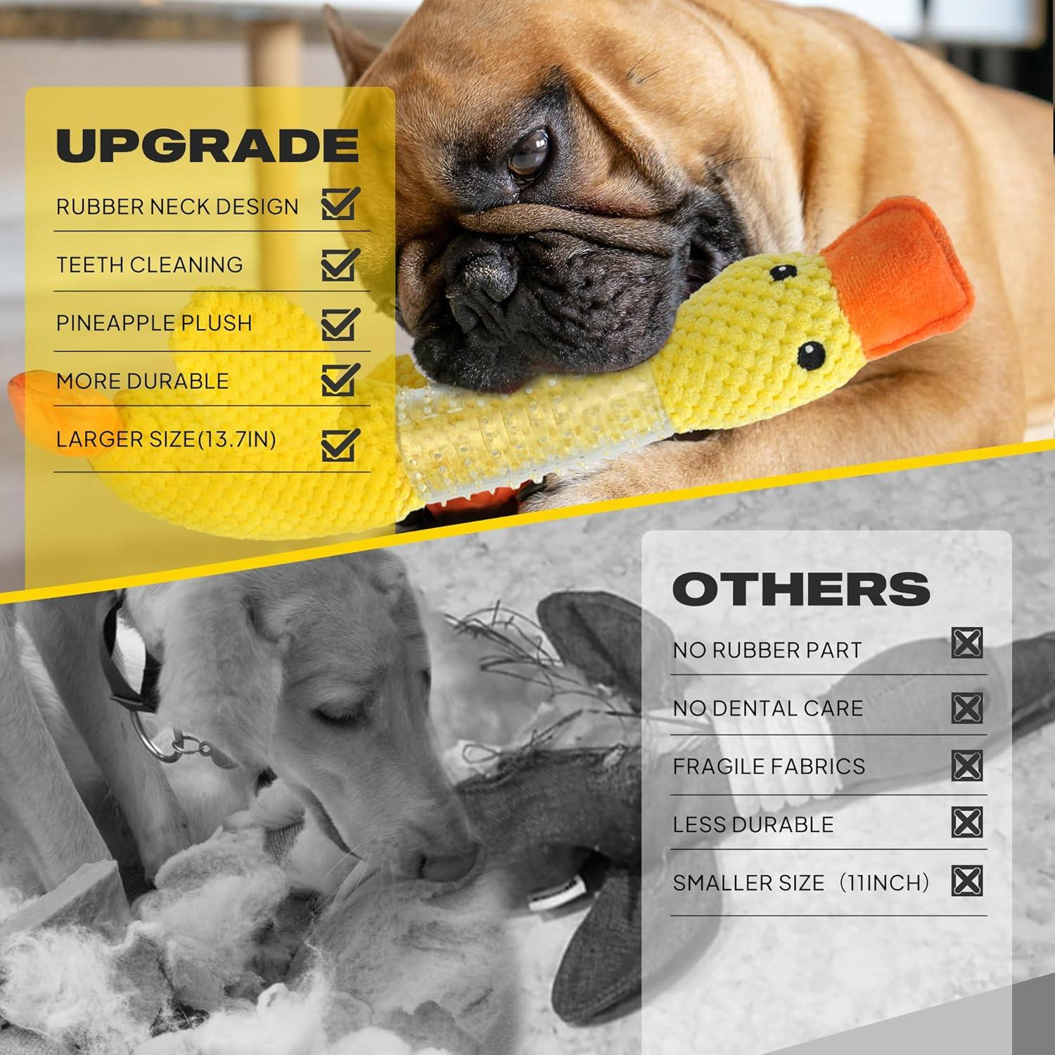 Fida Dog Chew Toys for Aggressive Chewers Rubber Neck, Squeaky Dog Toys for Large Dogs, Indestructible Dog Toy Durable Puppy Teething Toys Plush Duck Dog Toy to Keep Them Busy