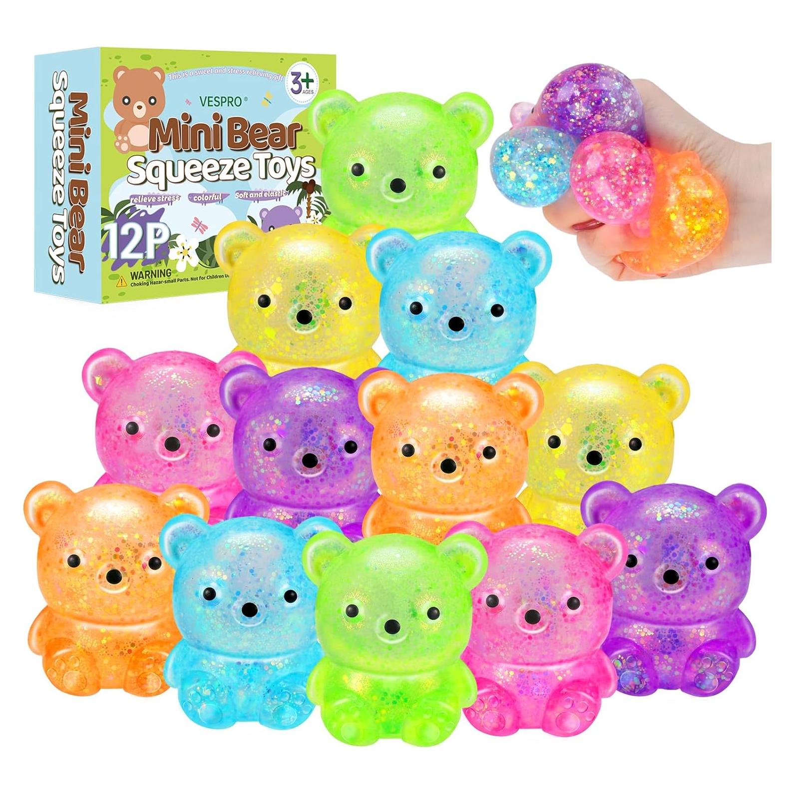 12 Pelotas Antiestrés Squishy VESPRO Oso Colorido 10.97 cm