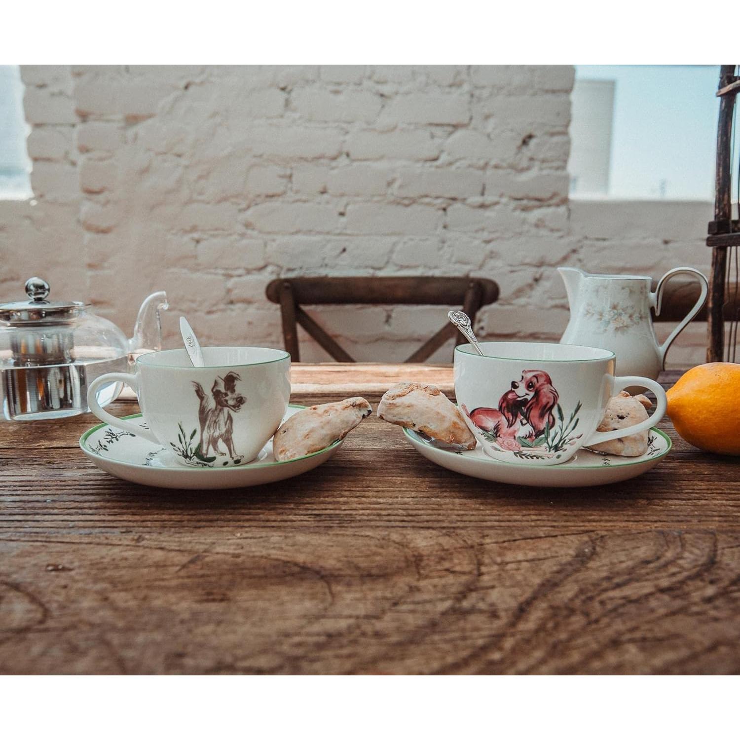 Juego de Taza y Platillo Porcelana Disney La Dama y el Vagabundo