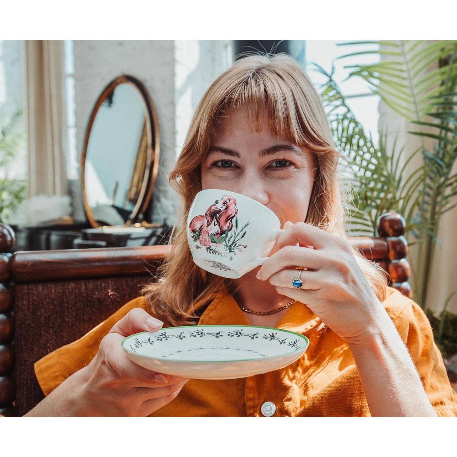 Juego de Taza y Platillo Porcelana Disney La Dama y el Vagabundo