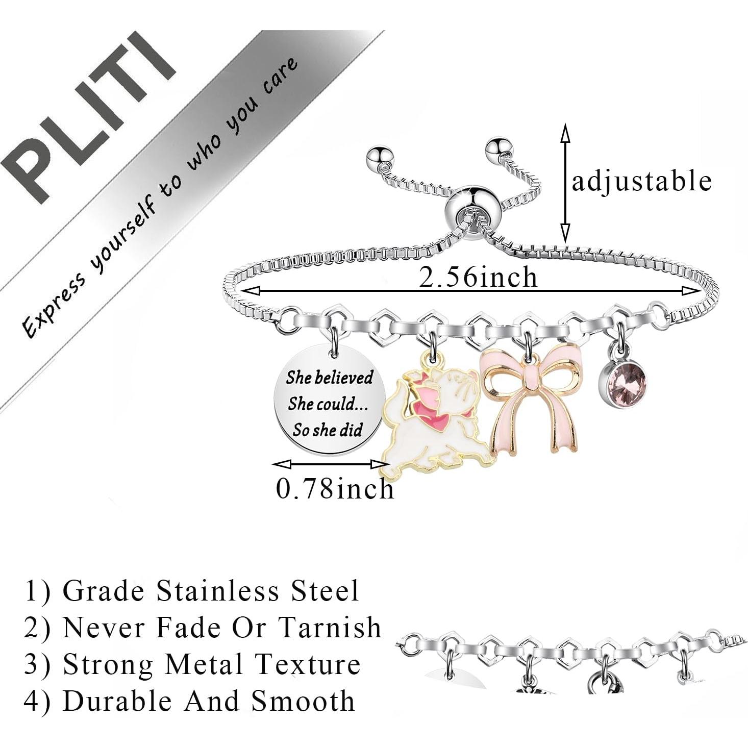 Pulsera de Gato Rosa PLITI en Acero Inoxidable para Mujeres