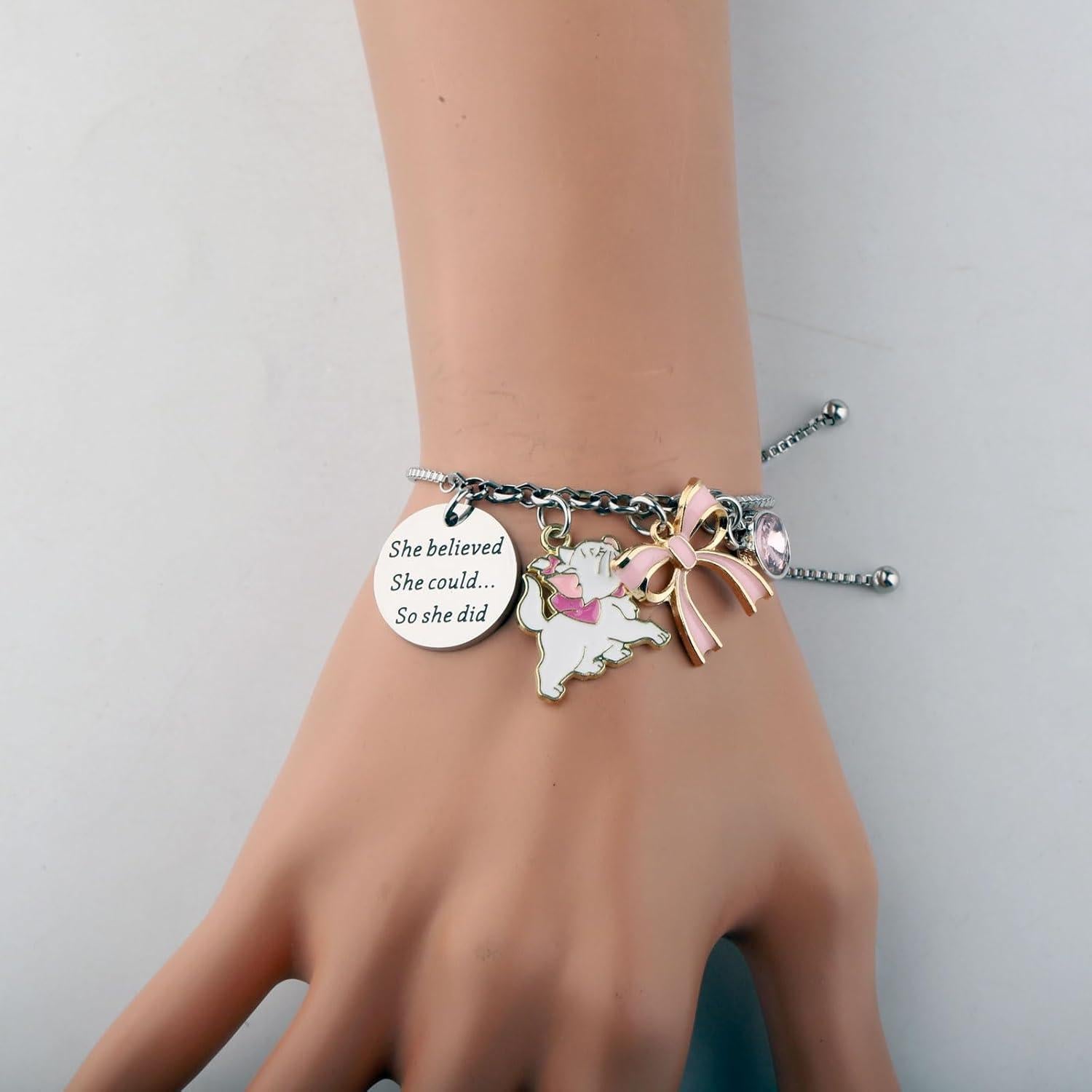 Pulsera de Gato Rosa PLITI en Acero Inoxidable para Mujeres