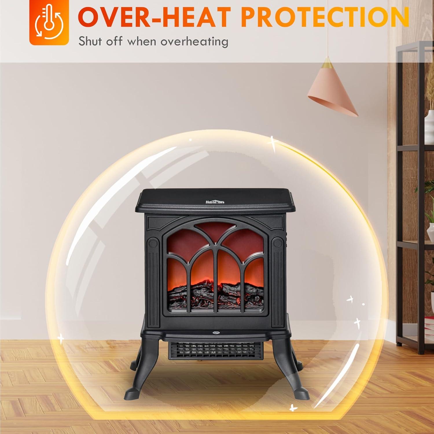 Estufa Eléctrica Independiente HOMCOM 750W/1500W Negro