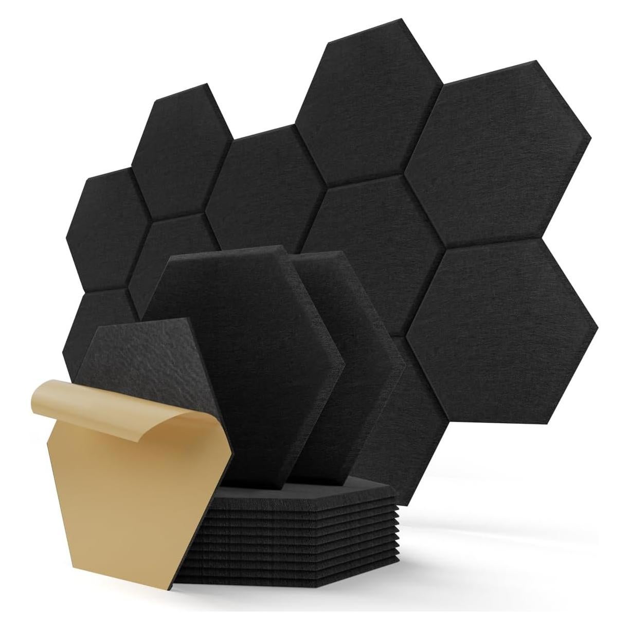 Paneles Acústicos Hexagonales Kuchoow, Paquete de 12, Negro