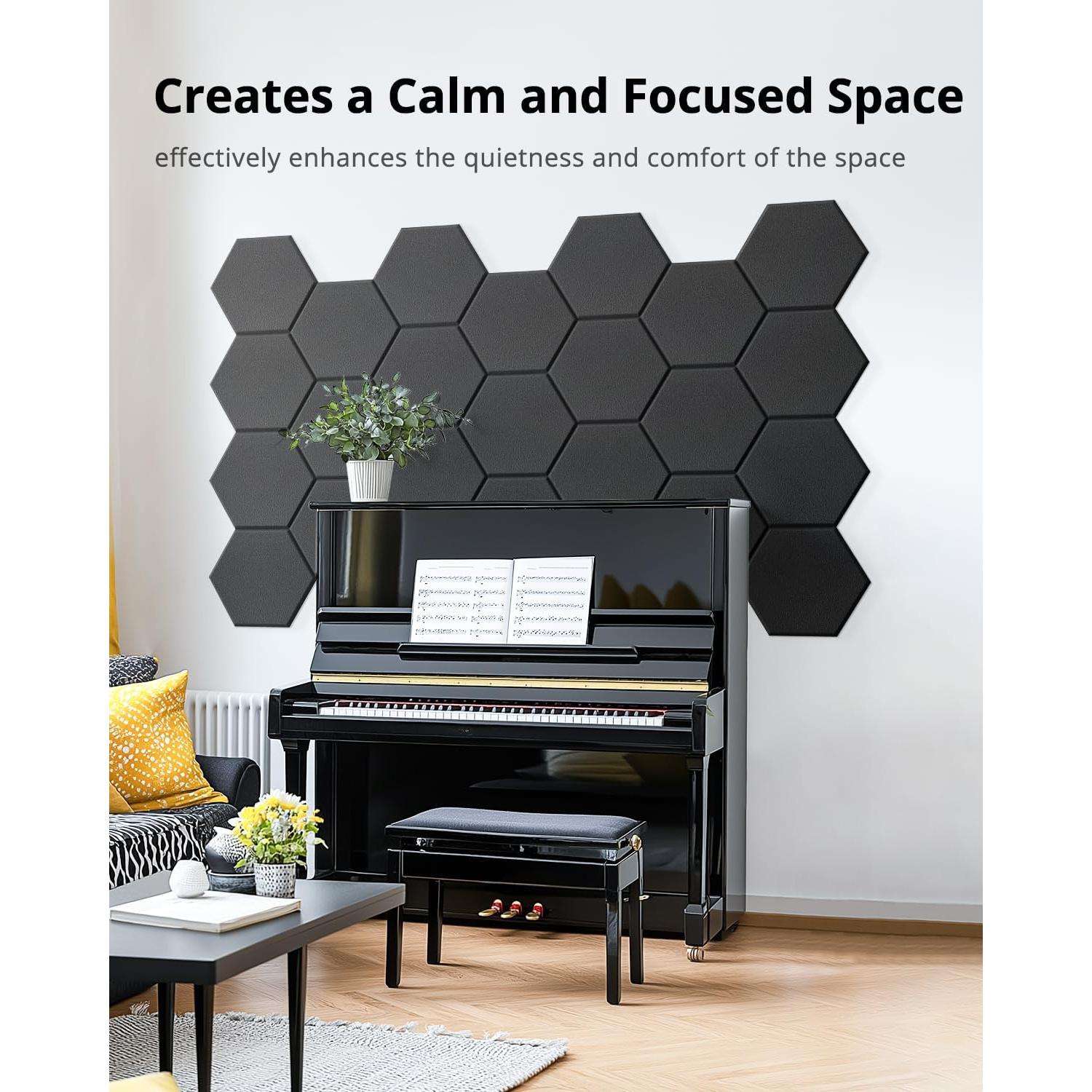 Paneles Acústicos Hexagonales Kuchoow, Paquete de 12, Negro