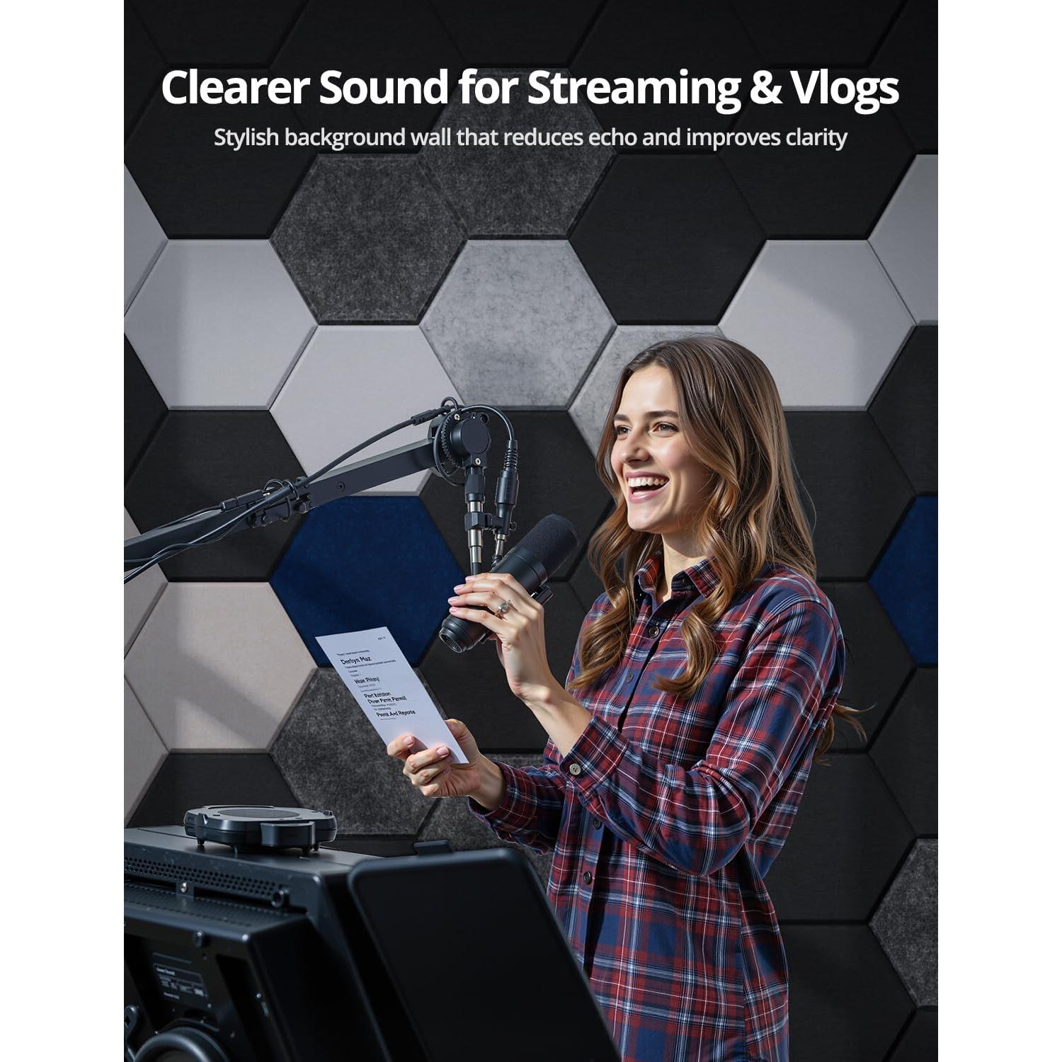 Paneles Acústicos Hexagonales Kuchoow, Paquete de 12, Negro