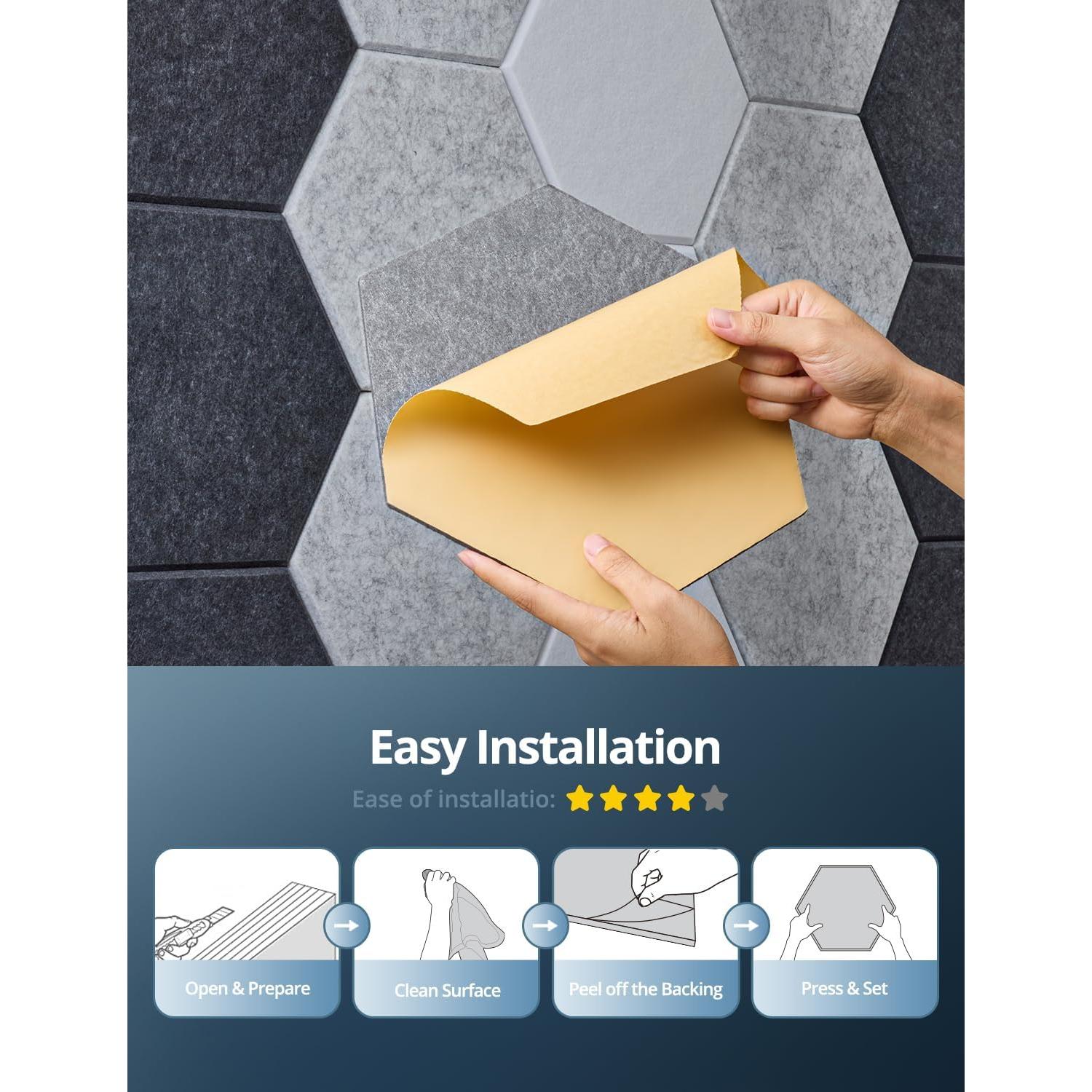 Paneles Acústicos Hexagonales Kuchoow, Paquete de 12, Negro