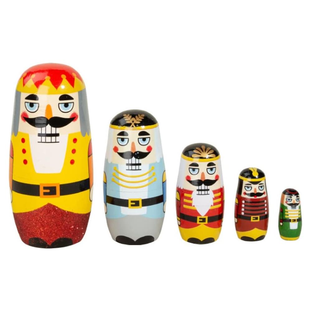 Juego de 5 Muñecas Matryoshka Cascanueces de Madera Amarillo
