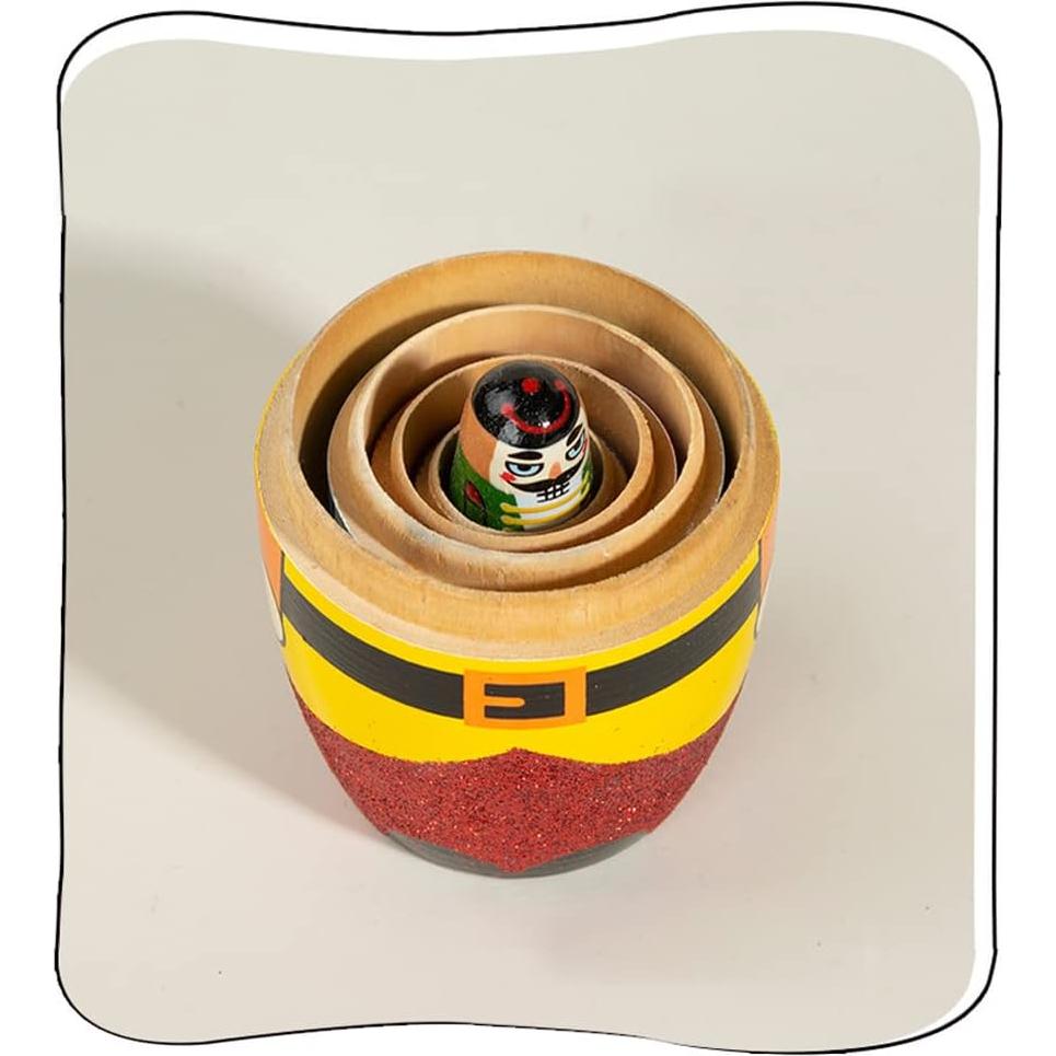 Juego de 5 Muñecas Matryoshka Cascanueces de Madera Amarillo