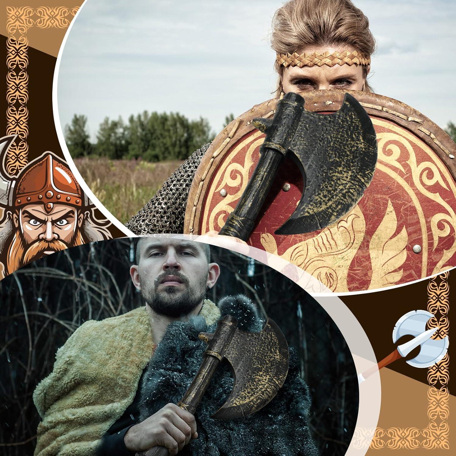 Hacha de Disfraz Vikingo Shappy - 2 Pcs Plástico Retro 38x19cm