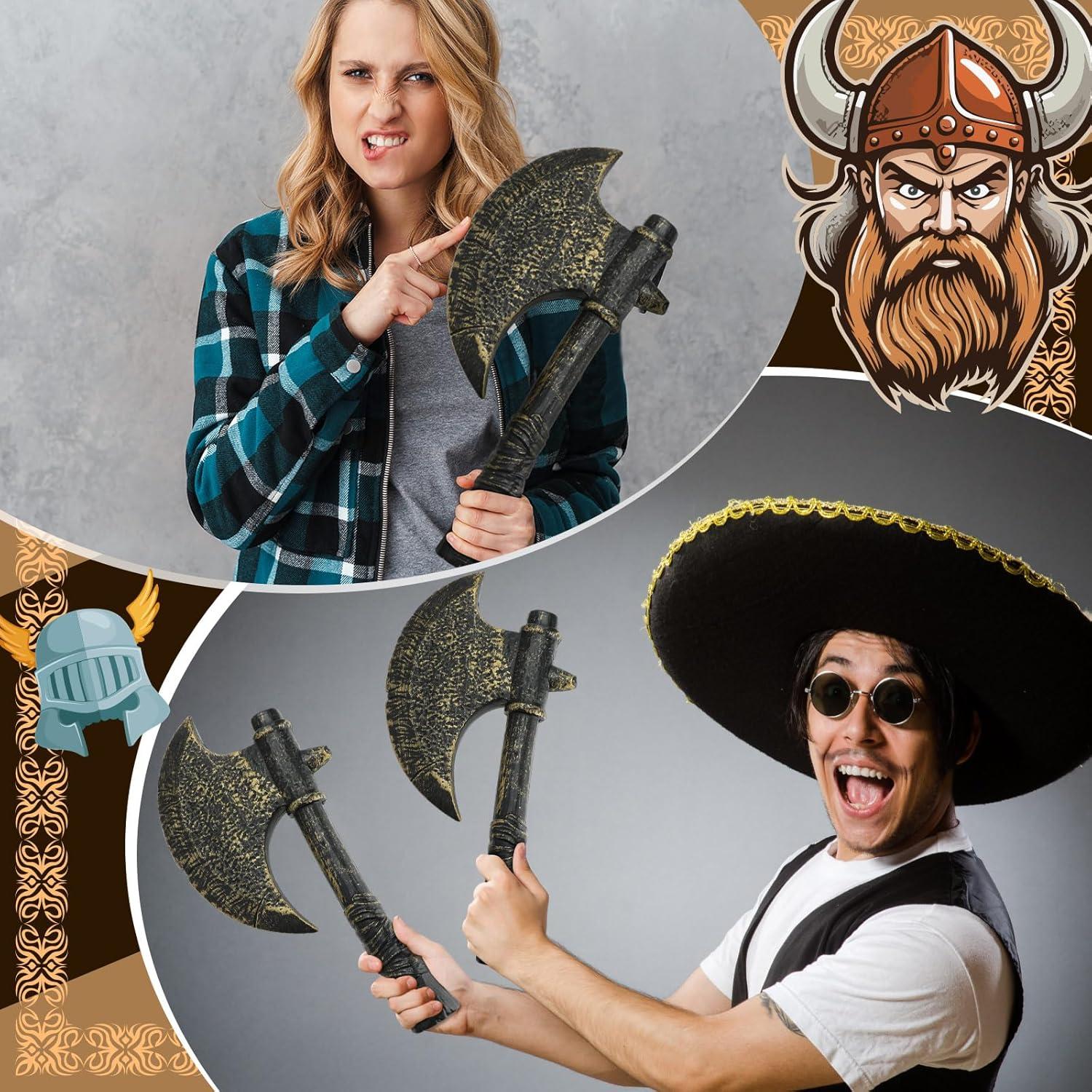 Hacha de Disfraz Vikingo Shappy - 2 Pcs Plástico Retro 38x19cm