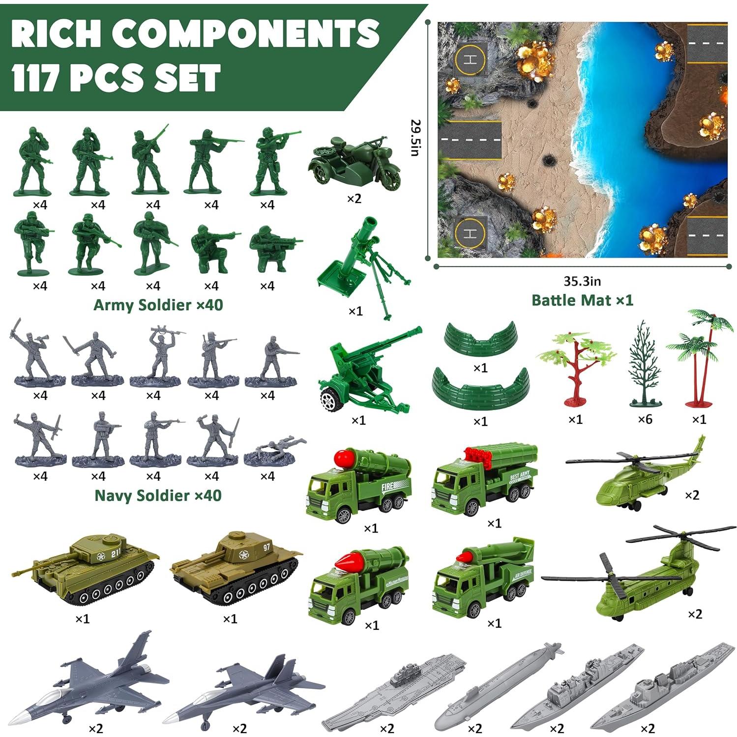 Juego de Soldados del Ejército Kusntin - 117 Piezas con Figuras