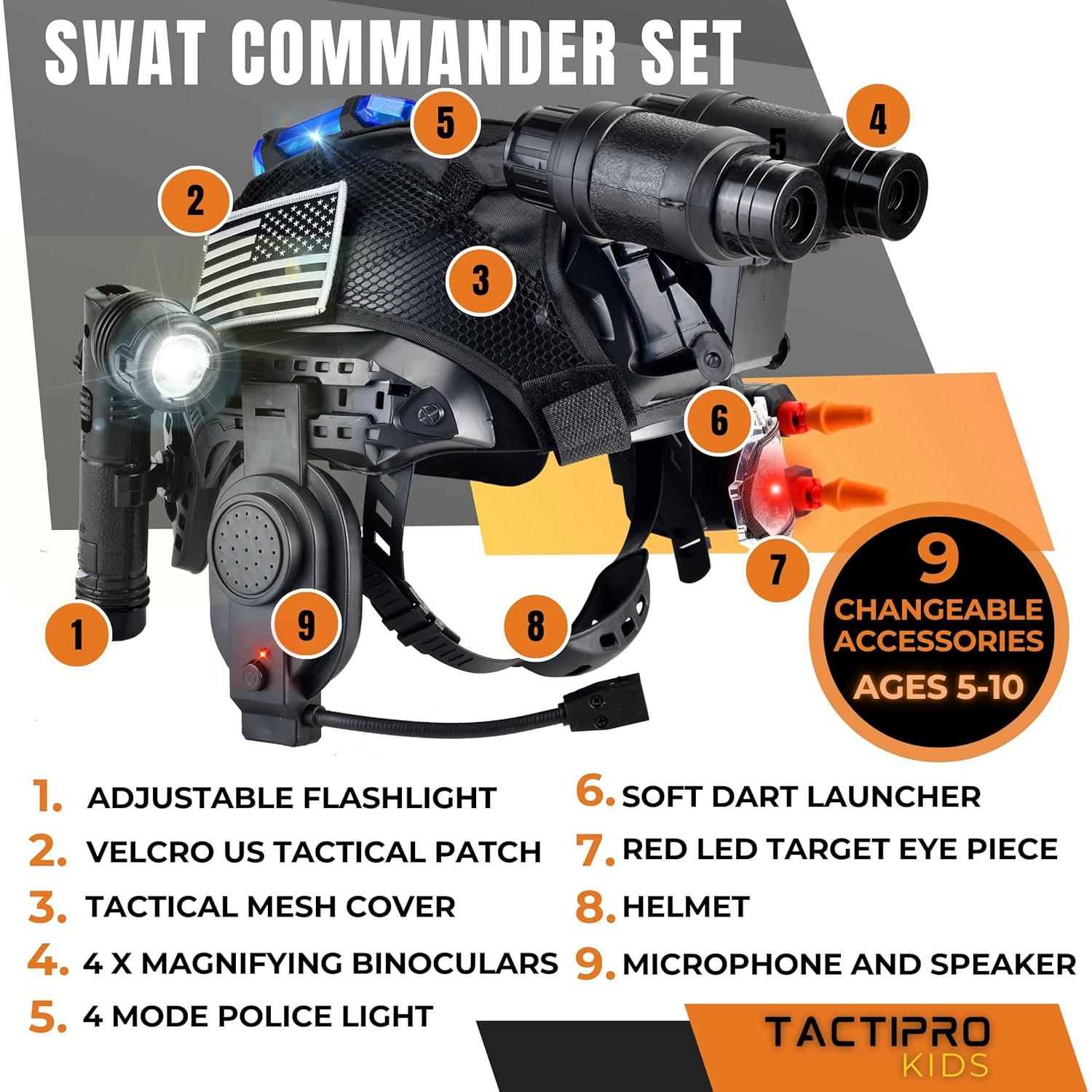 Conjunto de casco SWAT Tactipro con accesorios para niños