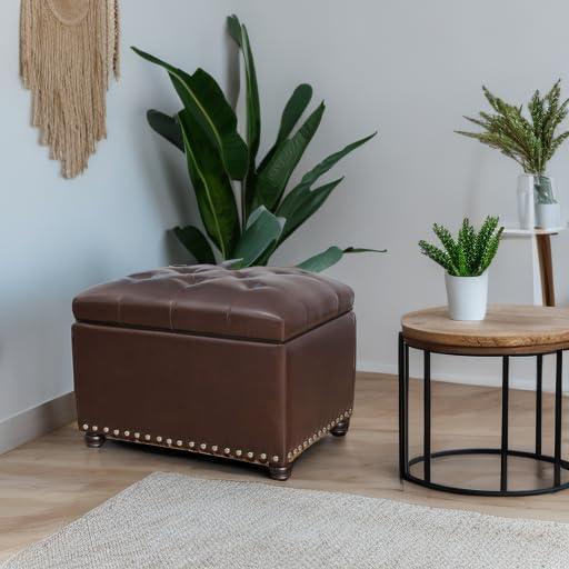 Ottoman de Almacenamiento Joveco Cuero PU Marrón 61.5x46x44.9 cm