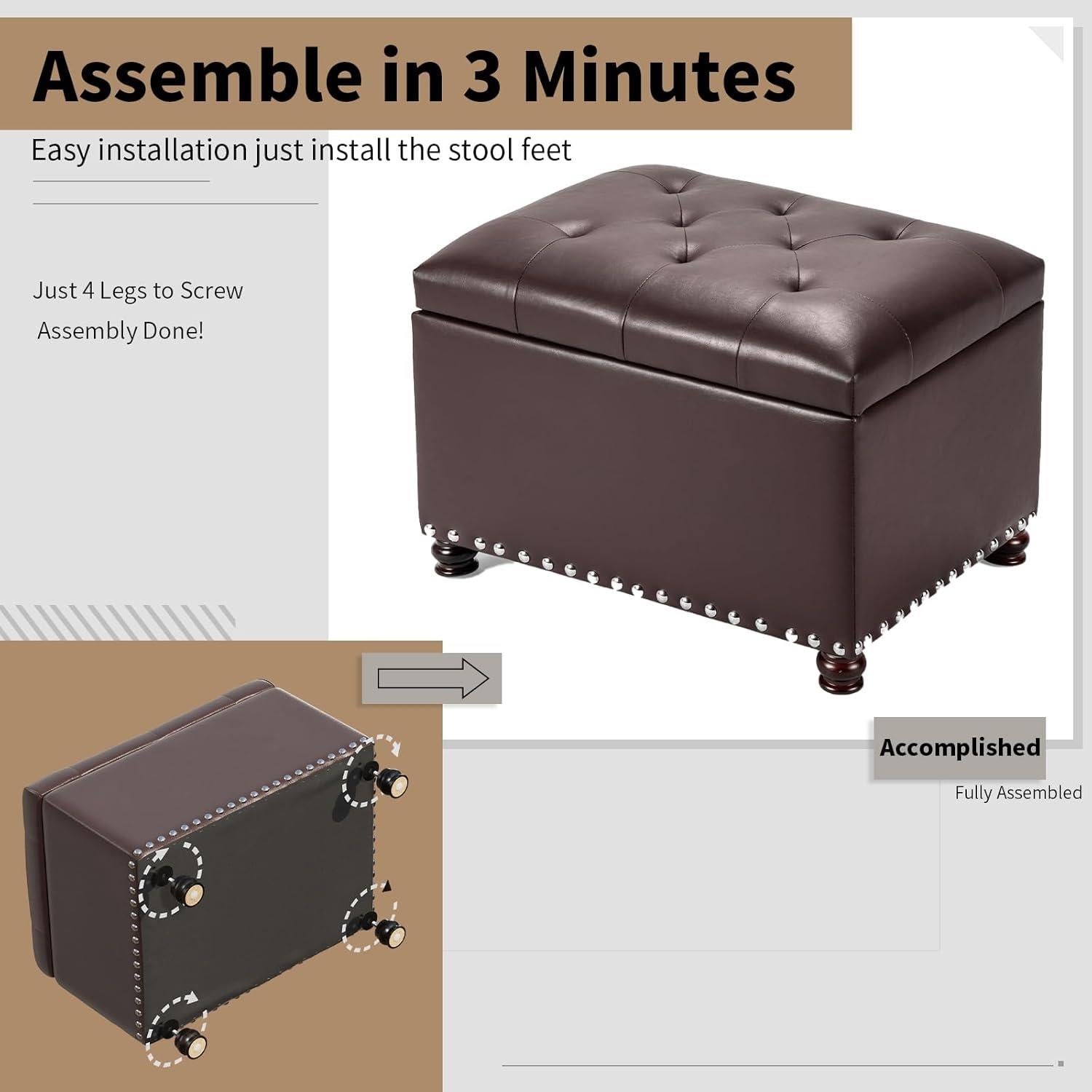 Ottoman de Almacenamiento Joveco Cuero PU Marrón 61.5x46x44.9 cm