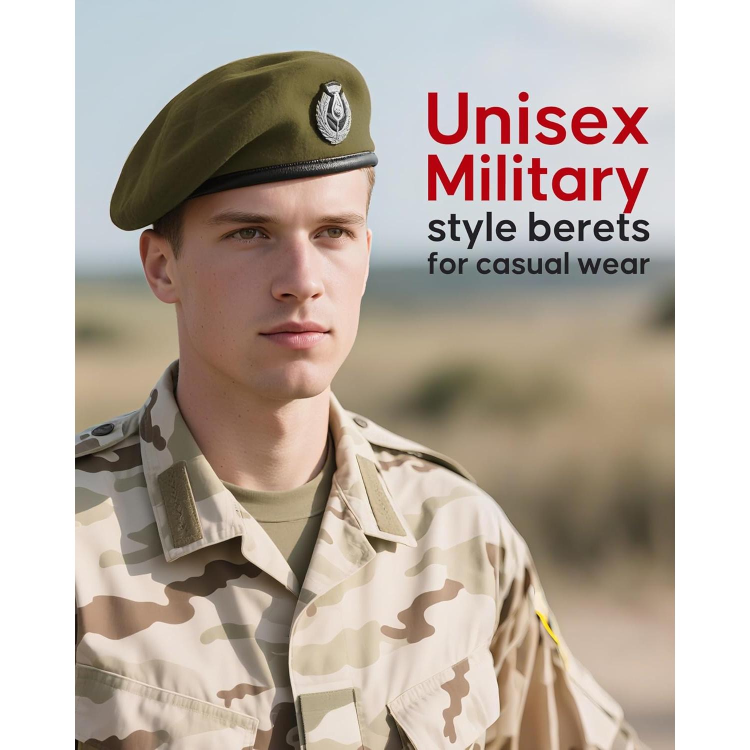 Gorro Beret Militar 100% Lana Verde Oliva para Mujeres