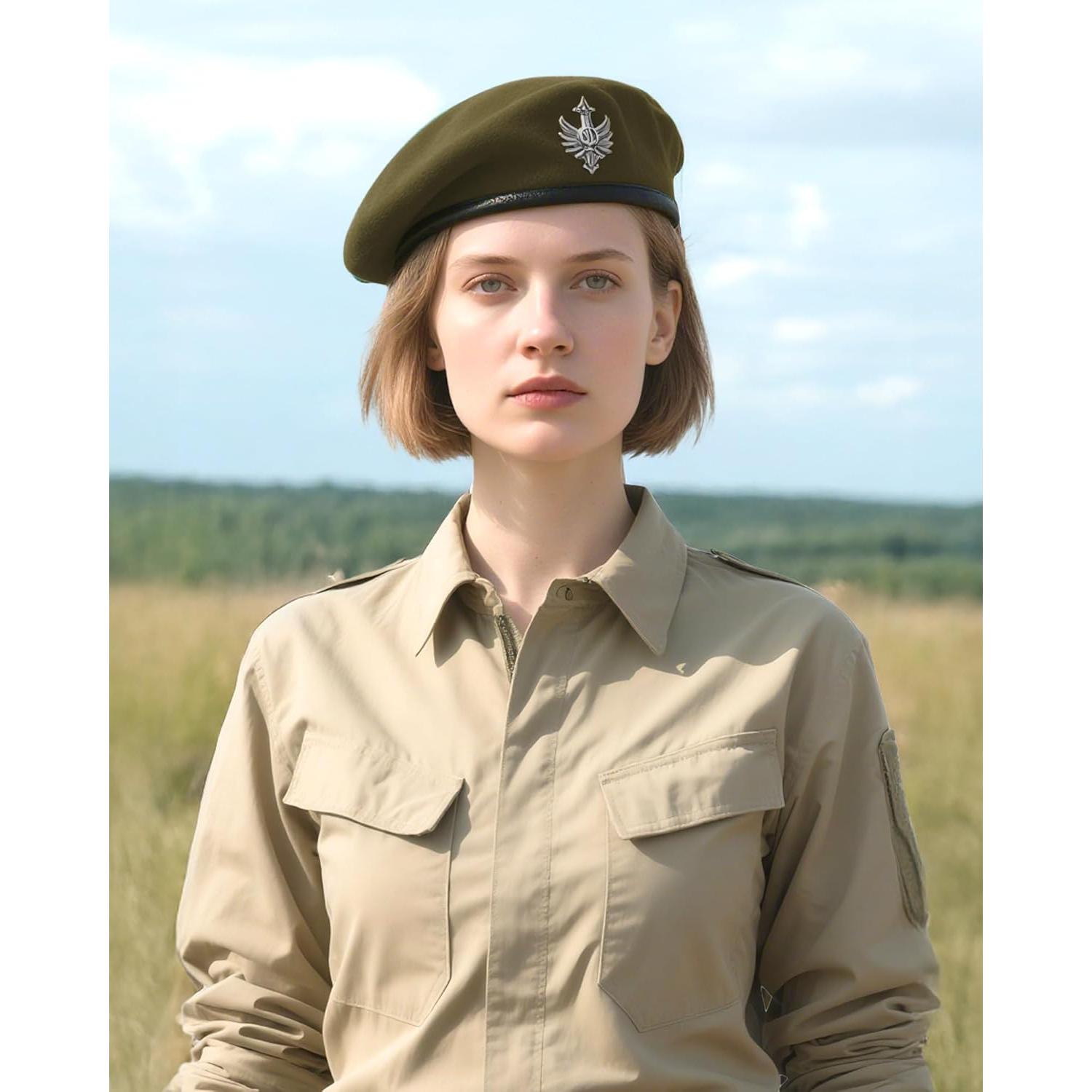 Gorro Beret Militar 100% Lana Verde Oliva para Mujeres