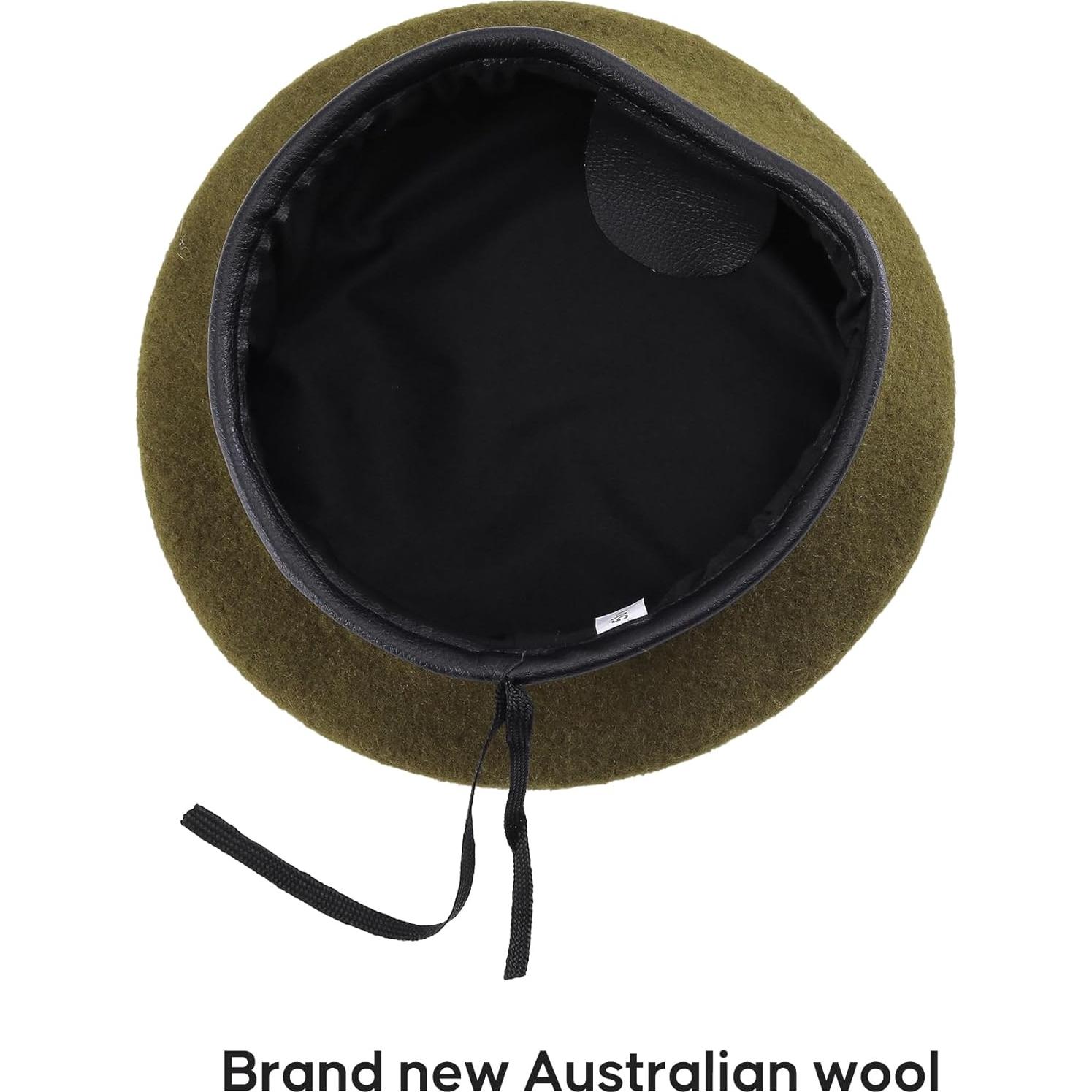 Gorro Beret Militar 100% Lana Verde Oliva para Mujeres