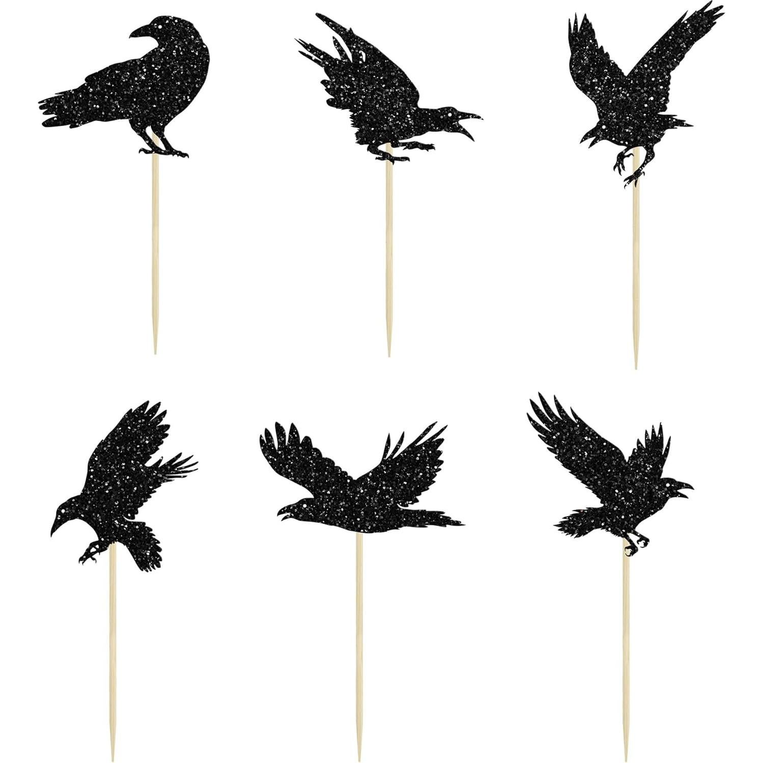 Adornos de Cupcake Halloween Gyufise 24Pcs Cuervo Negro
