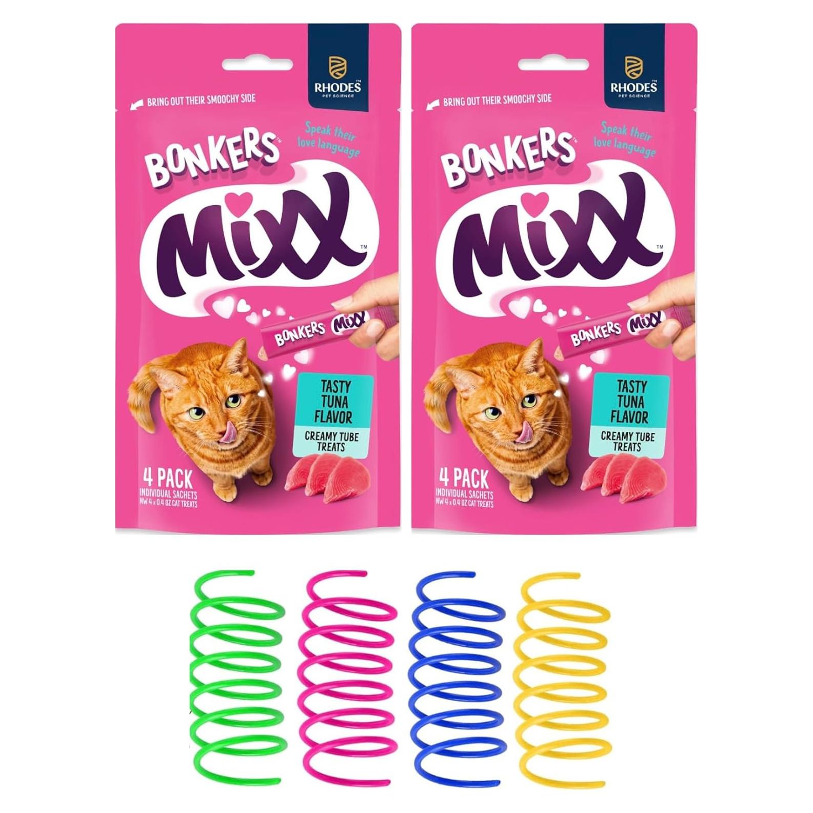 Golosinas Lickables Bonkers Mixx para Gatos Sabor Atún + 4 Juguetes