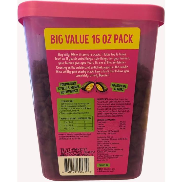 Golosinas Bonkers Bites para Gatos, Pollo y Cheddar, 453 g