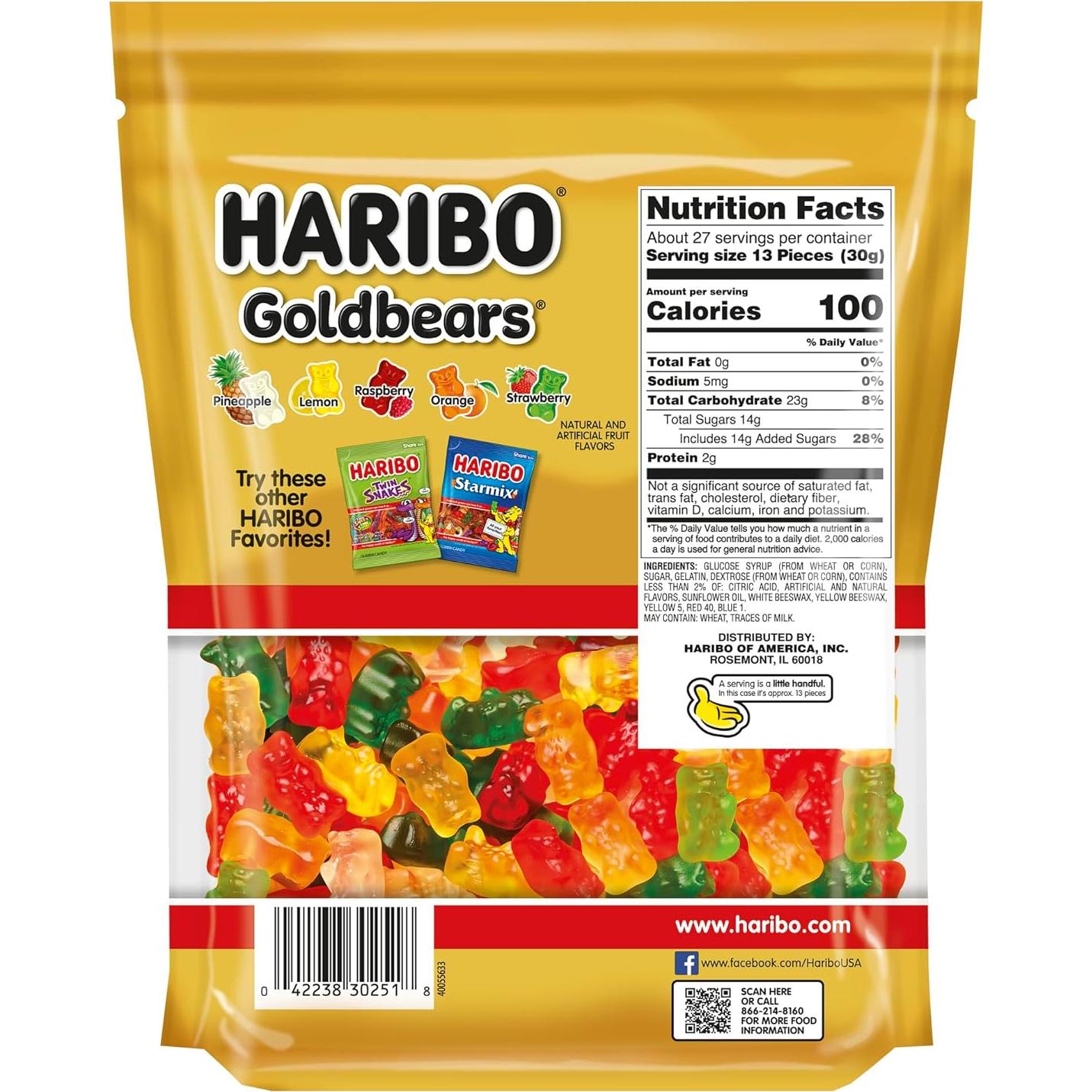 HARIBO Goldbears Gummy 816g Bolsa Reutilizable Sabores Variados