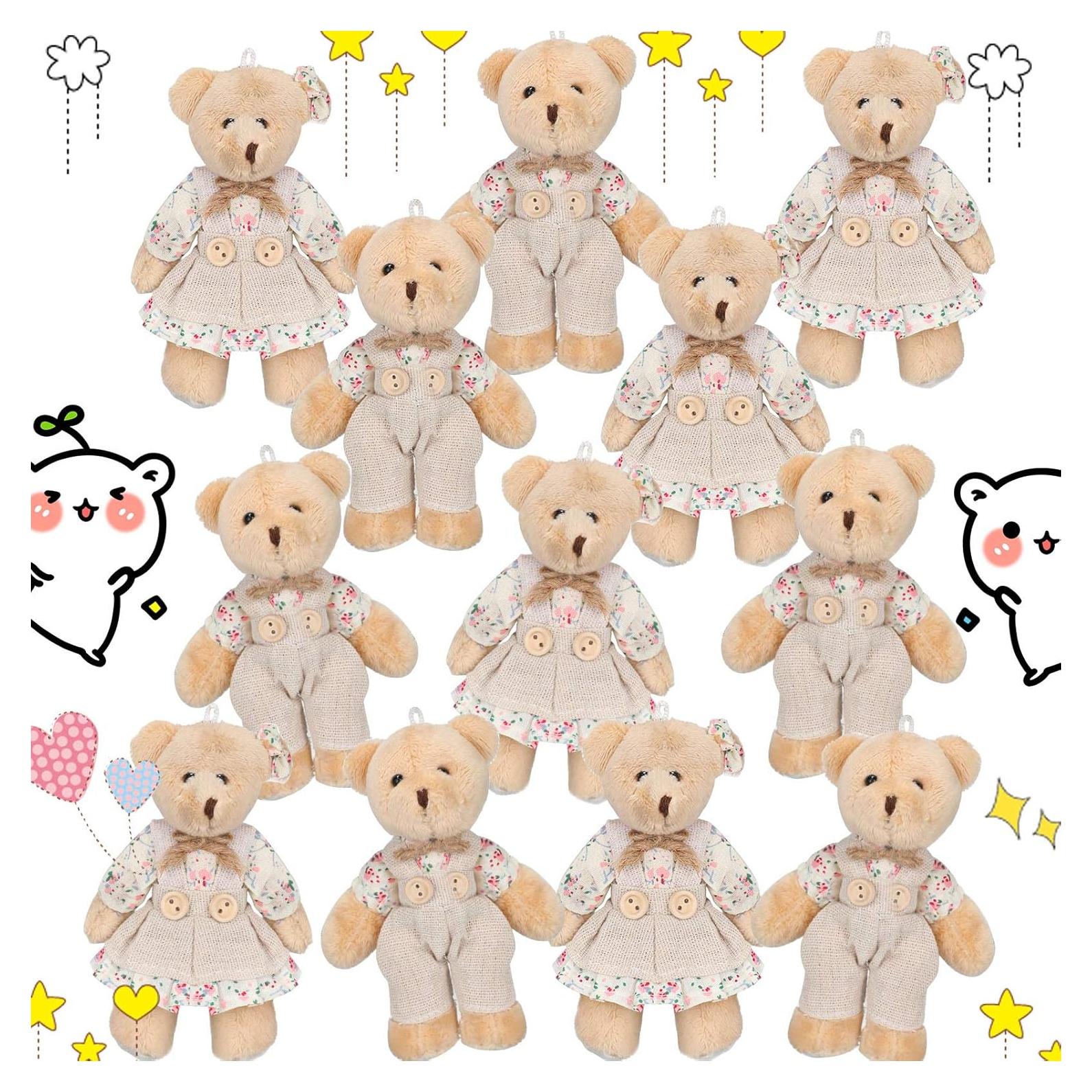 12 Mini Osos de Peluche Skylety con Ropa de Arpillera 10 cm