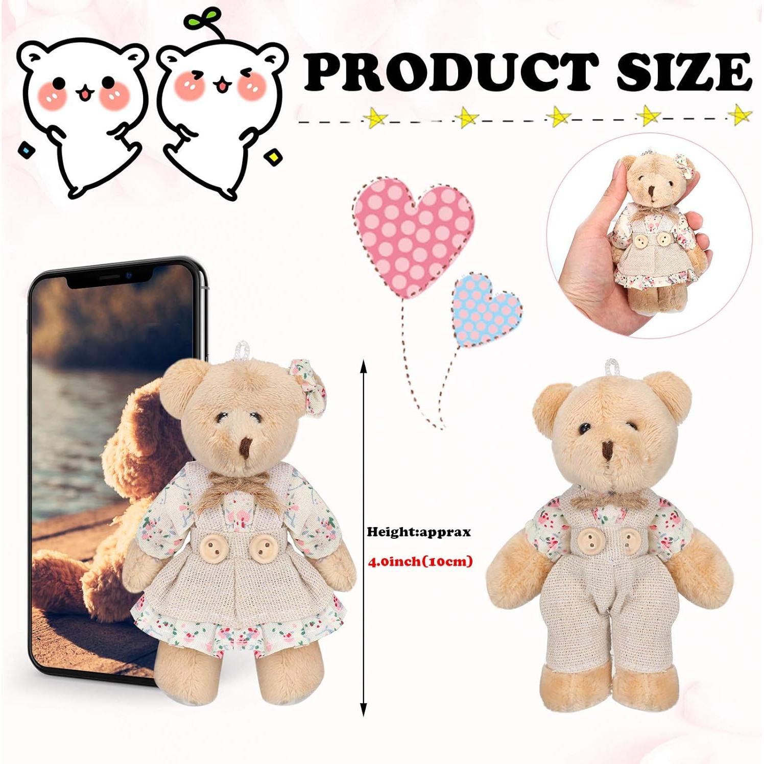 12 Mini Osos de Peluche Skylety con Ropa de Arpillera 10 cm