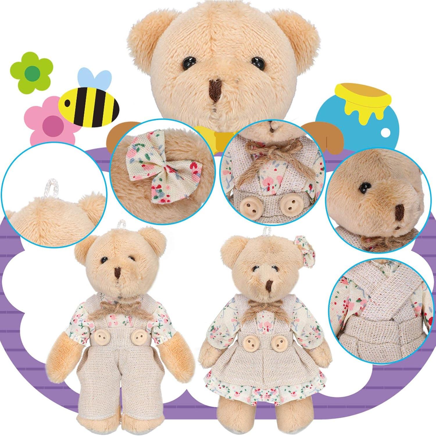 12 Mini Osos de Peluche Skylety con Ropa de Arpillera 10 cm