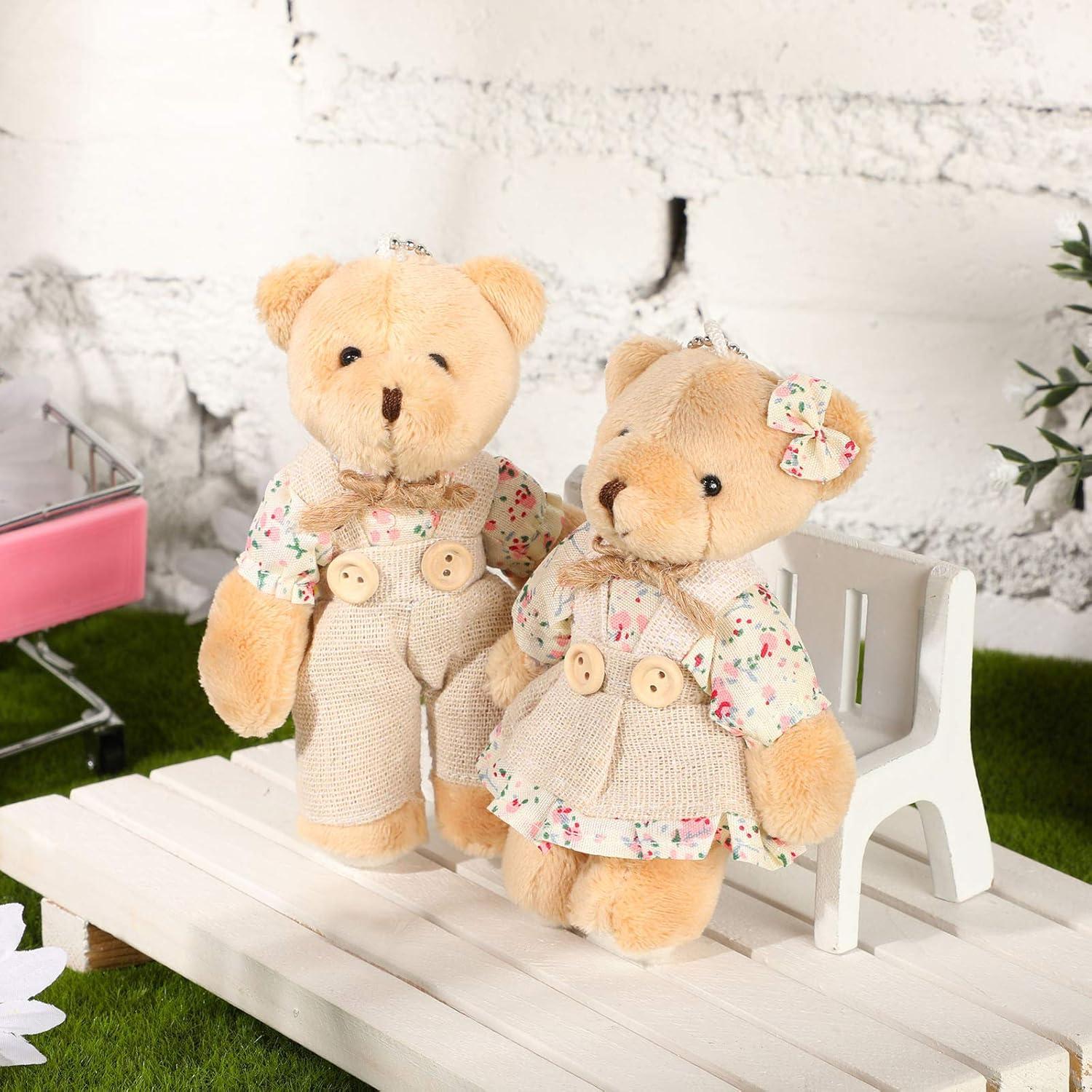 12 Mini Osos de Peluche Skylety con Ropa de Arpillera 10 cm