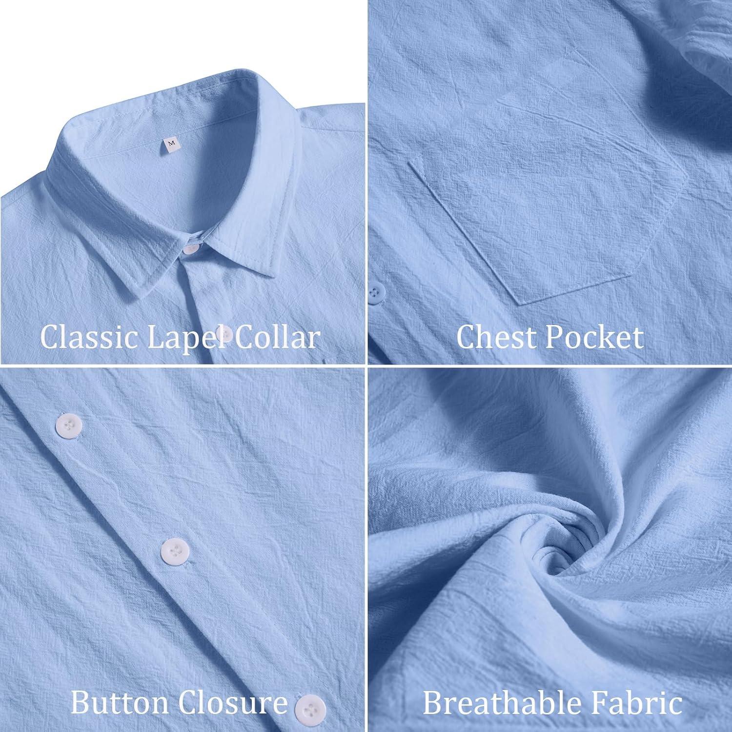 Camisa de Manga Corta Vssjavun para Hombre Algodón Azul Claro