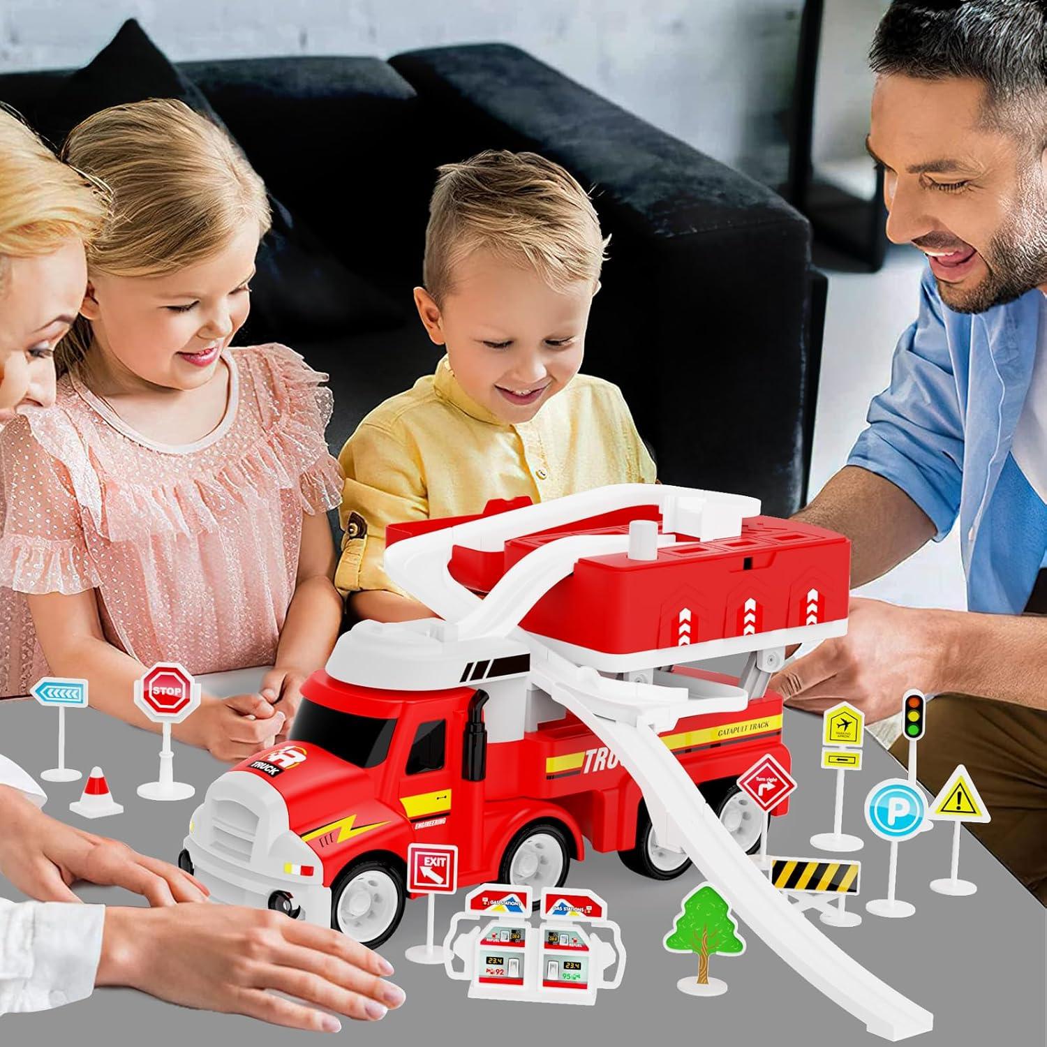 Camión de Bomberos Dwi Dowellin con 4 Autos y Alfombrilla