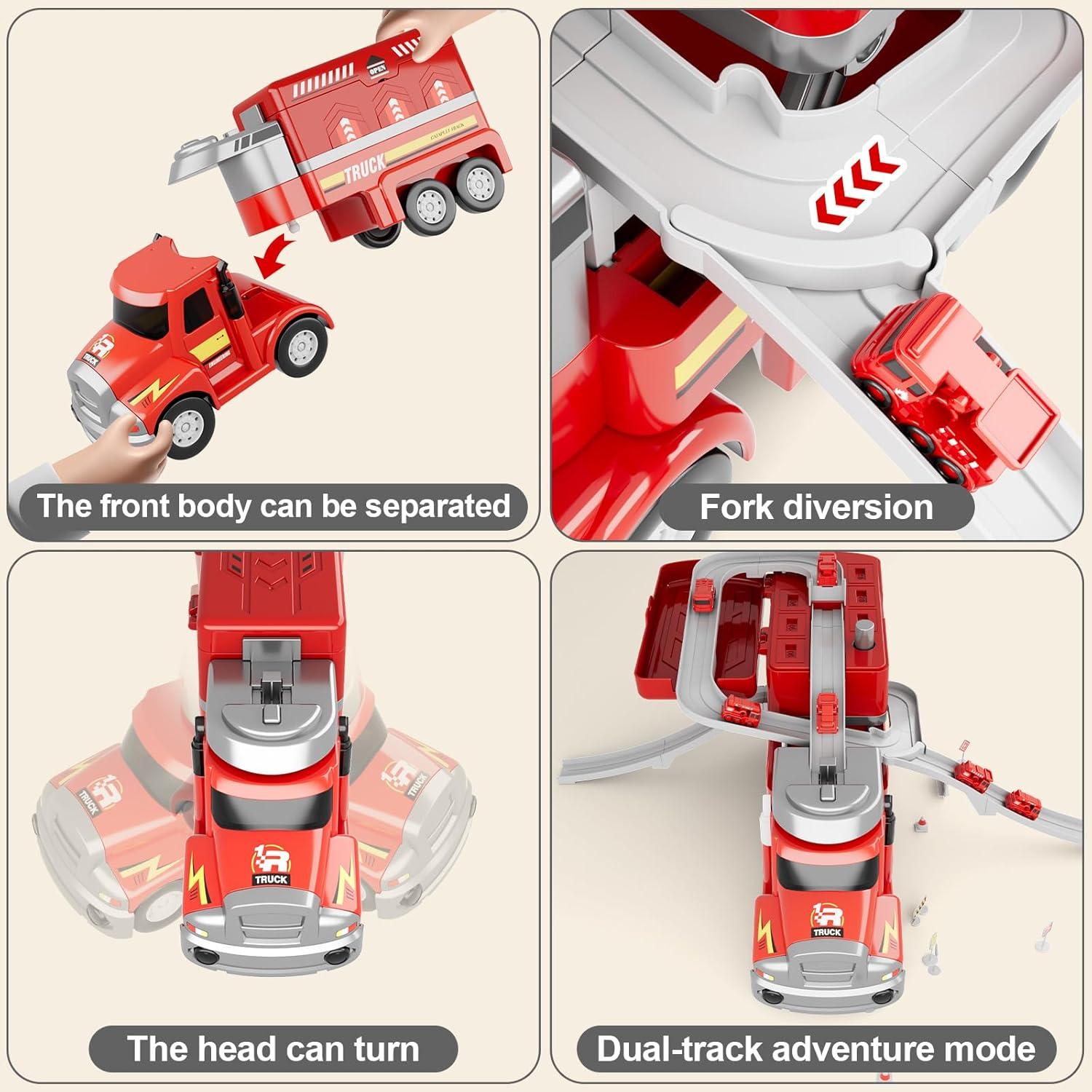 Camión de Bomberos Dwi Dowellin con 4 Autos y Alfombrilla