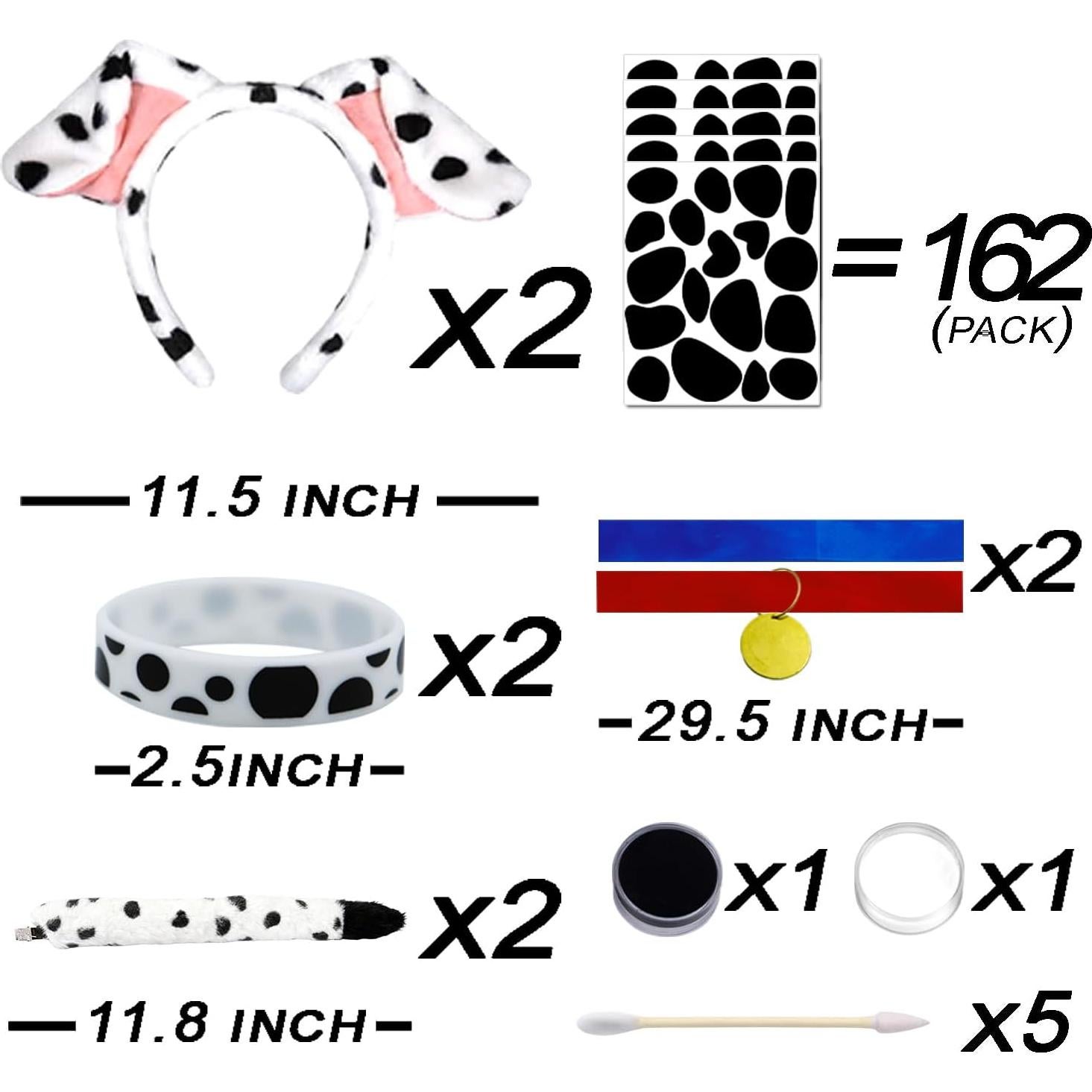 2 Conjuntos de Disfraz de Perro Dálmata con Diadema y Accesorios