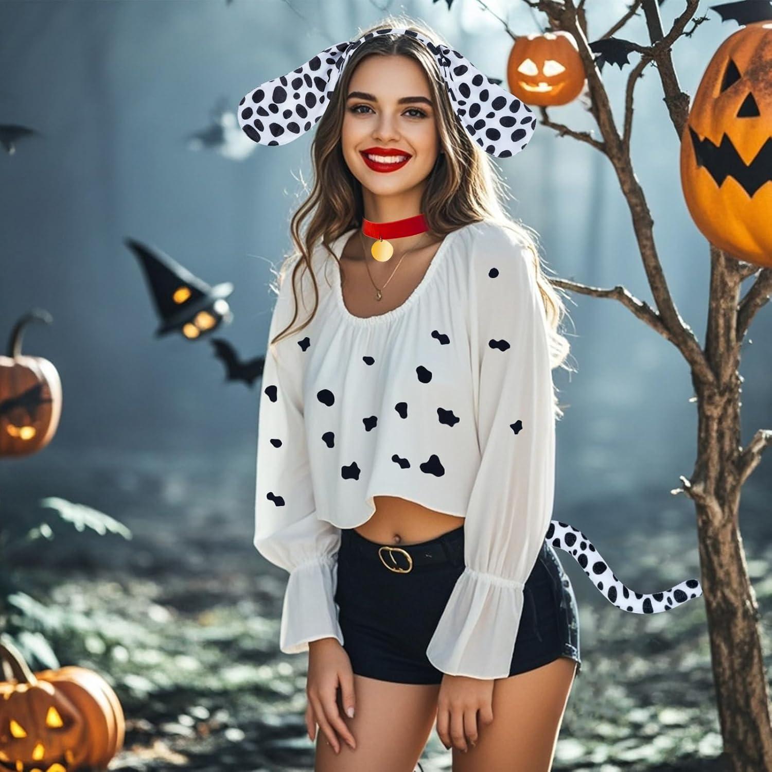 2 Conjuntos Disfraz Dálmata Jmkcoz Diadema Cola Gargantilla