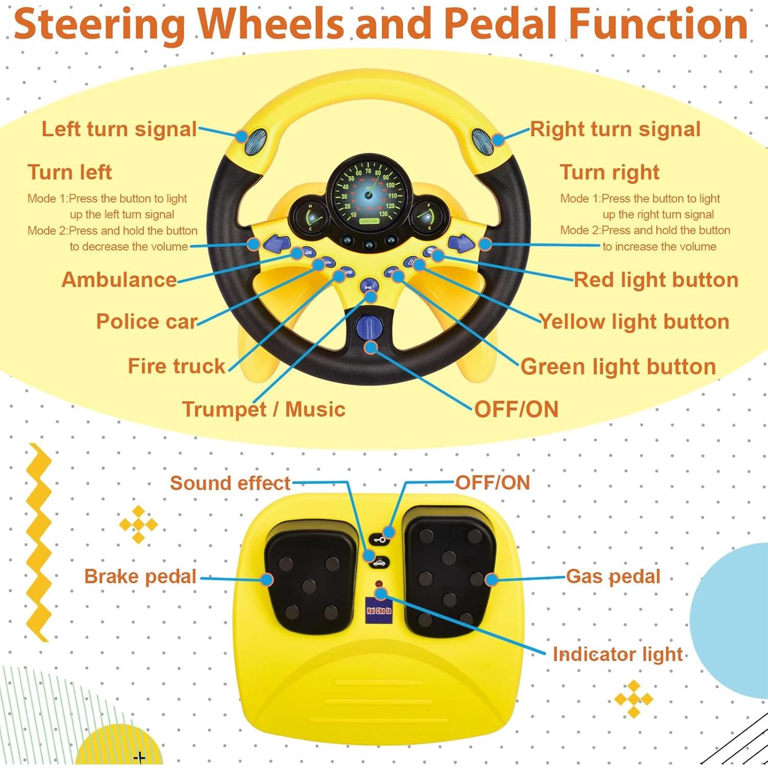 Volante JINren con Pedales y Luz para Niños Amarillo